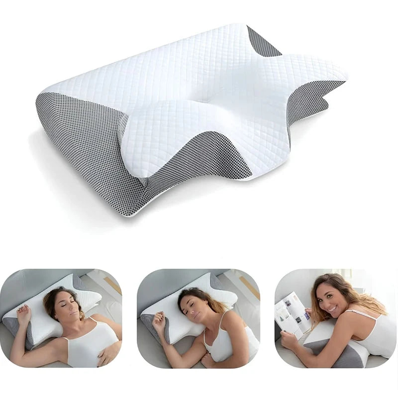 Almohada Cervical Ortopédica Memory Foam Mariposa. Cojín Ergonómico Para Dormir Antirronquido Con Funda Transpirable (62X37x12cm) UR182