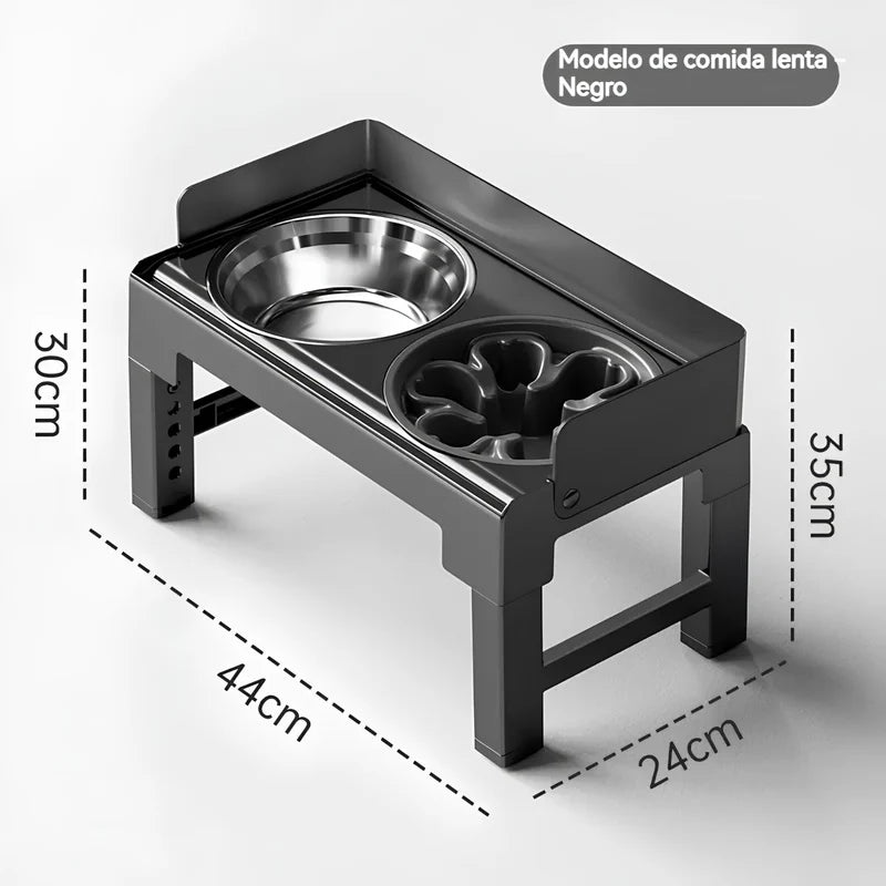 Comedero Elevado Antiderrame Para Perros Con Plato Comida Lenta Antiahogo Ajustable (21-29Cm).(44X24cm) Negro UR187