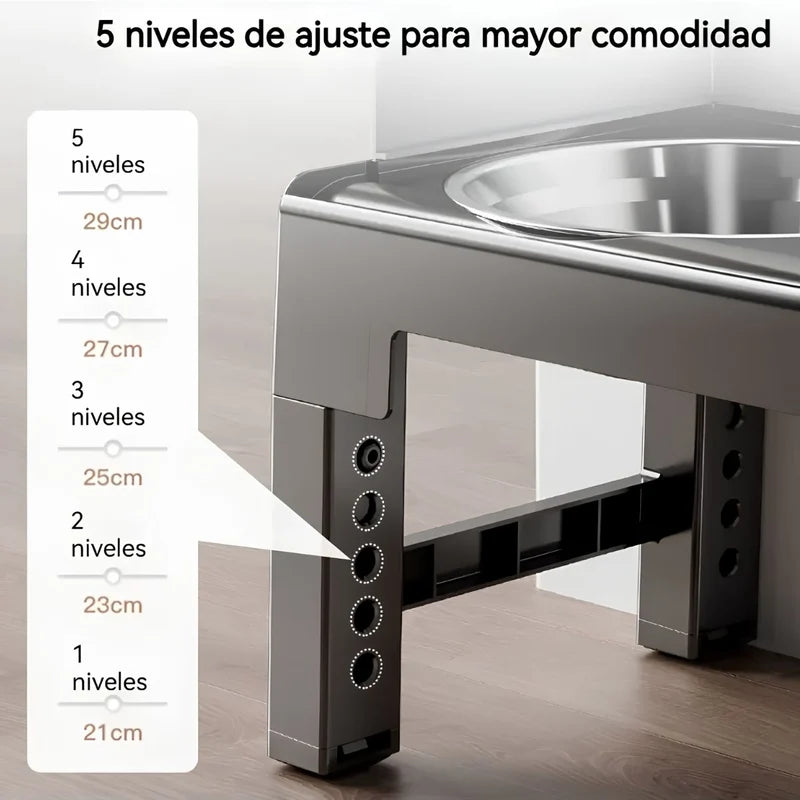 Comedero Elevado Antiderrame Para Perros Con Plato Comida Lenta Antiahogo Ajustable (21-29Cm).(44X24cm) Negro UR187