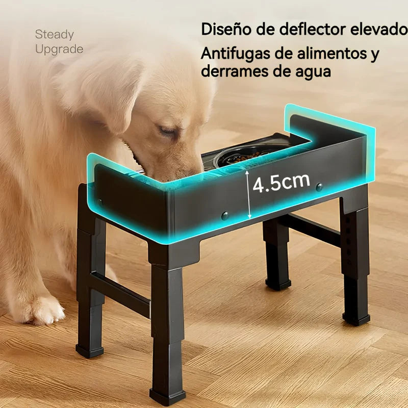 Comedero Elevado Antiderrame Para Perros Con Plato Comida Lenta Antiahogo Ajustable (21-29Cm).(44X24cm) Negro UR187