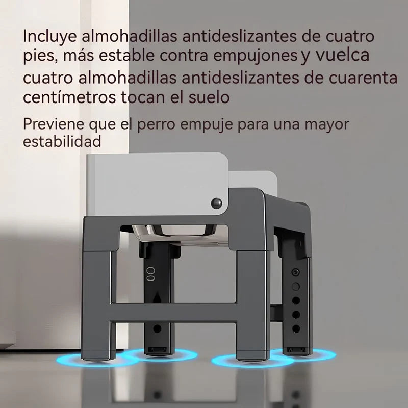 Comedero Elevado Antiderrame Para Perros Con Plato Comida Lenta Antiahogo Ajustable (21-29Cm).(44X24cm) Negro UR187