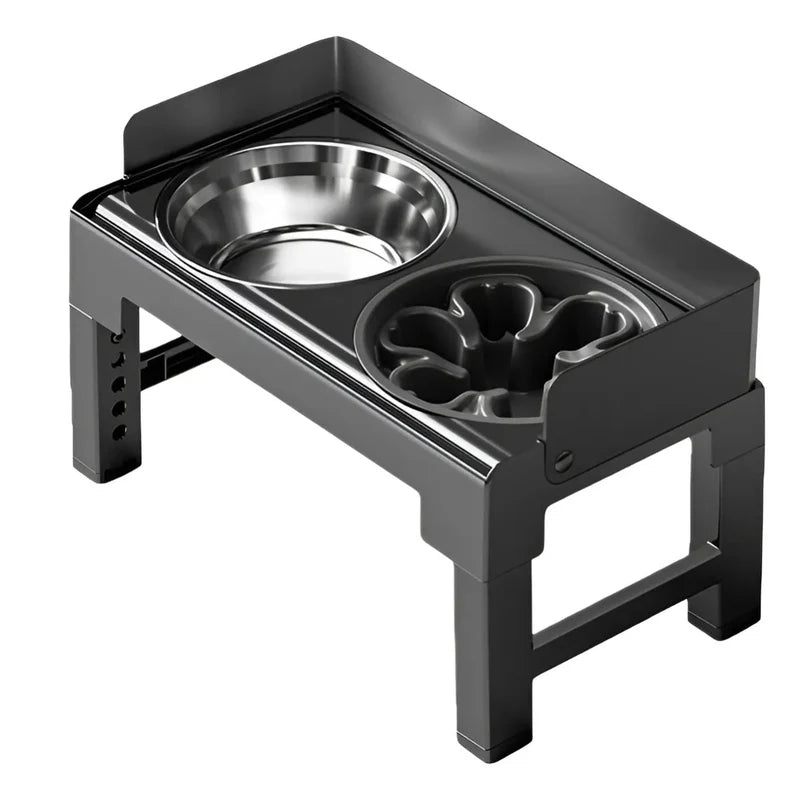 Comedero Elevado Antiderrame Para Perros Con Plato Comida Lenta Antiahogo Ajustable (21-29Cm).(44X24cm) Negro UR187