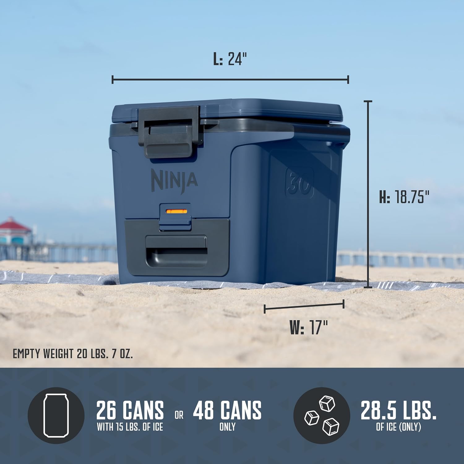 (LLEGANDO 1 DE SEPT) Hielera Cooler Ninja FrostVault 30 Qt / 28 L con Zona Seca – FB131CBL