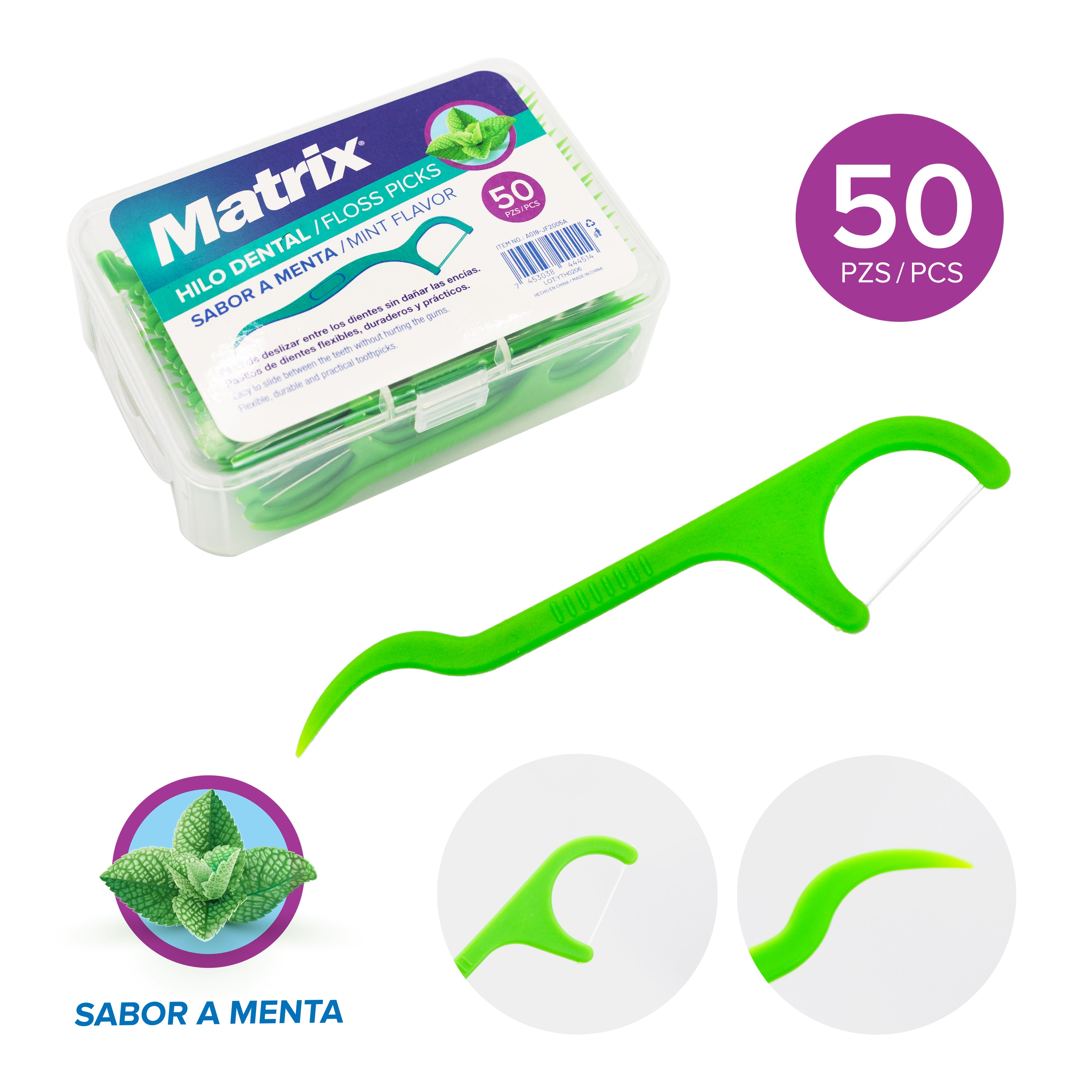 (LLEGANDO 5 DE MAYO) Ctn 50 Piezas de Hilo Dental Sabor a Menta Matrix A019-JF2005A