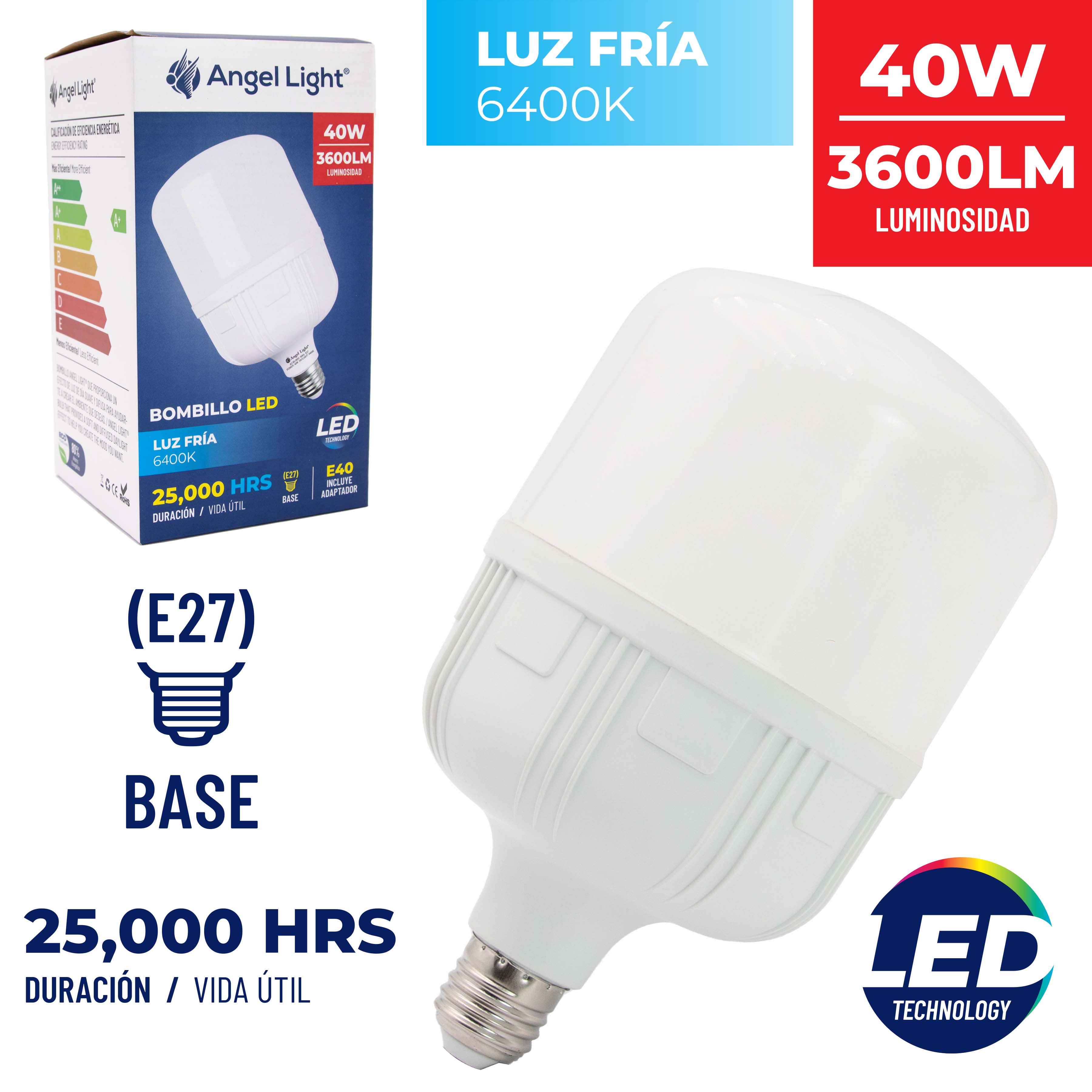 Bombillo LED Tipo Cilindro 40W Luz Fría Angel Light A105-GFS-40W