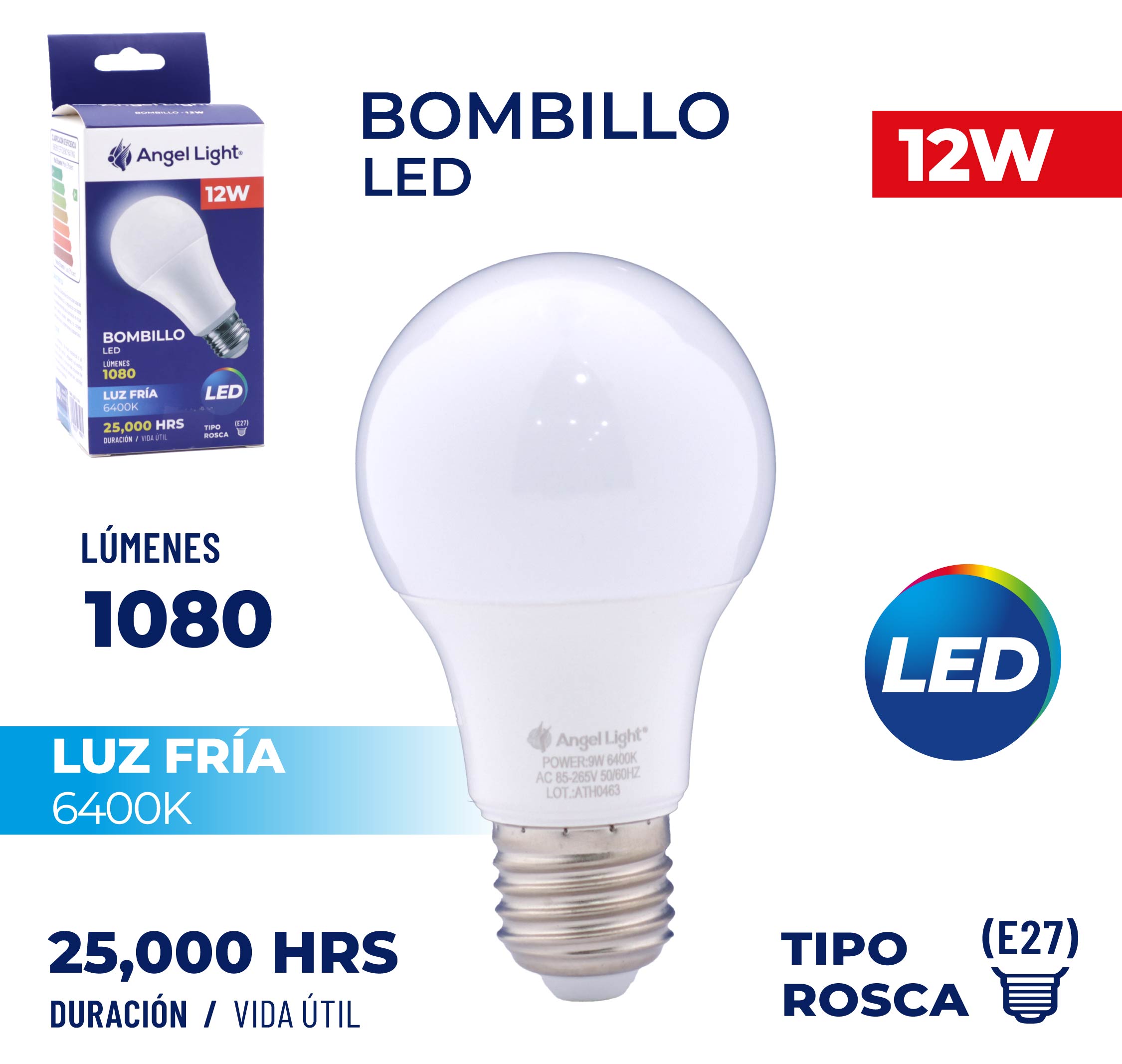Bombillo LED 12W Luz Fría Angel Light A105-TLP-12W-B