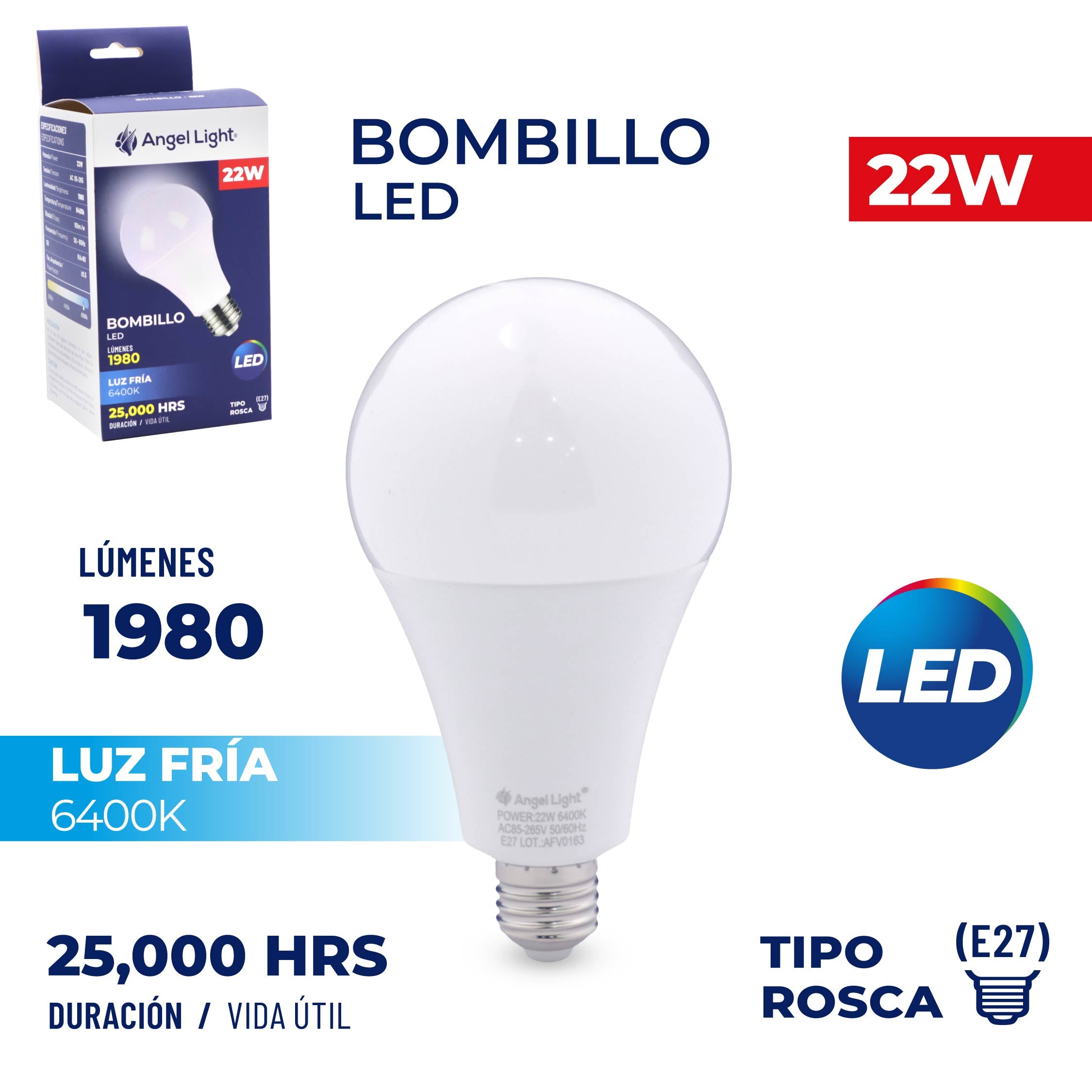 Bombillo LED 22W Luz Fría Angel Light A105-TLP-22W