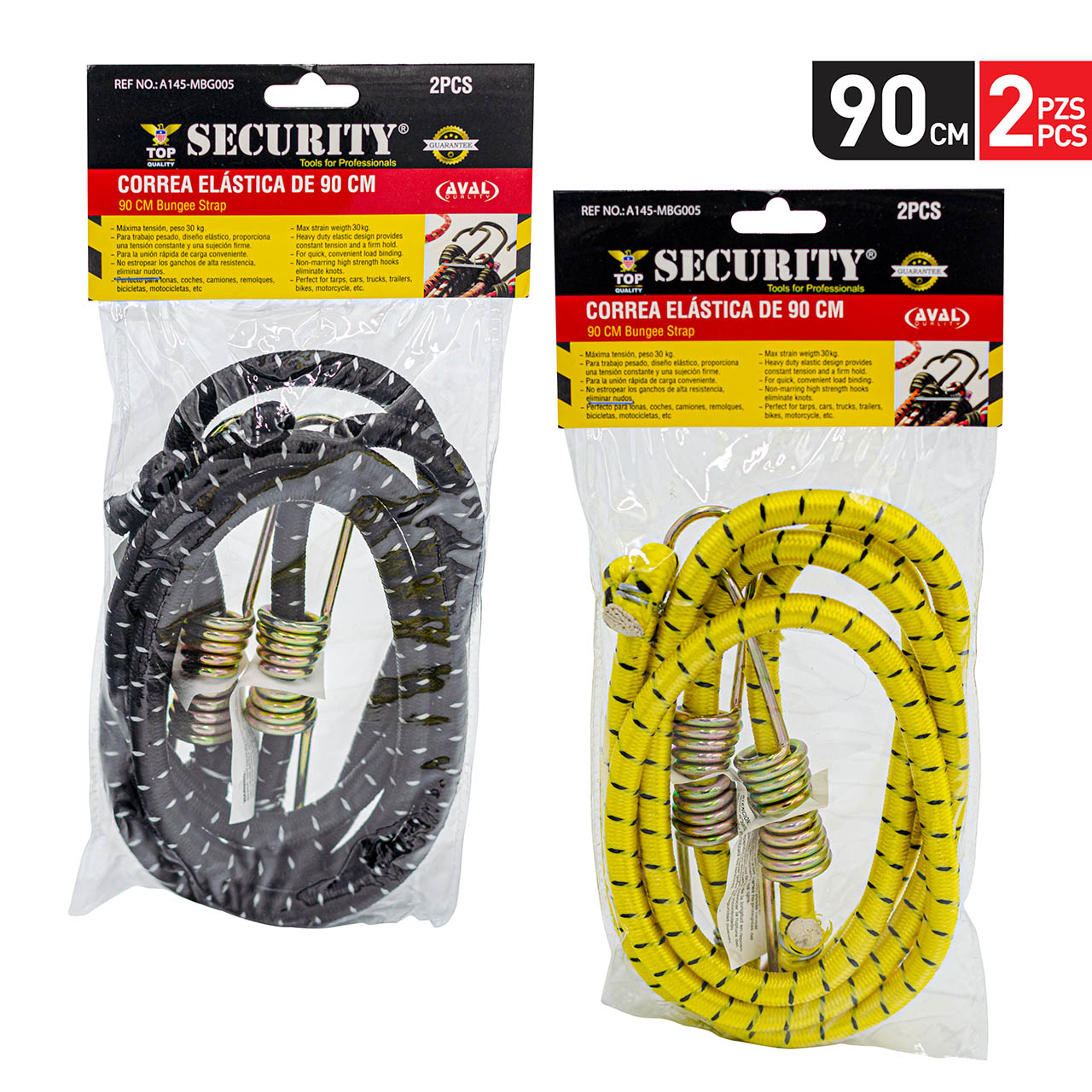 (LLEGANDO 3 DE JULIO) Correa Elástica Security 90 cm con Ganchos Metálicos para Sujeción de Carga A145-MBG005