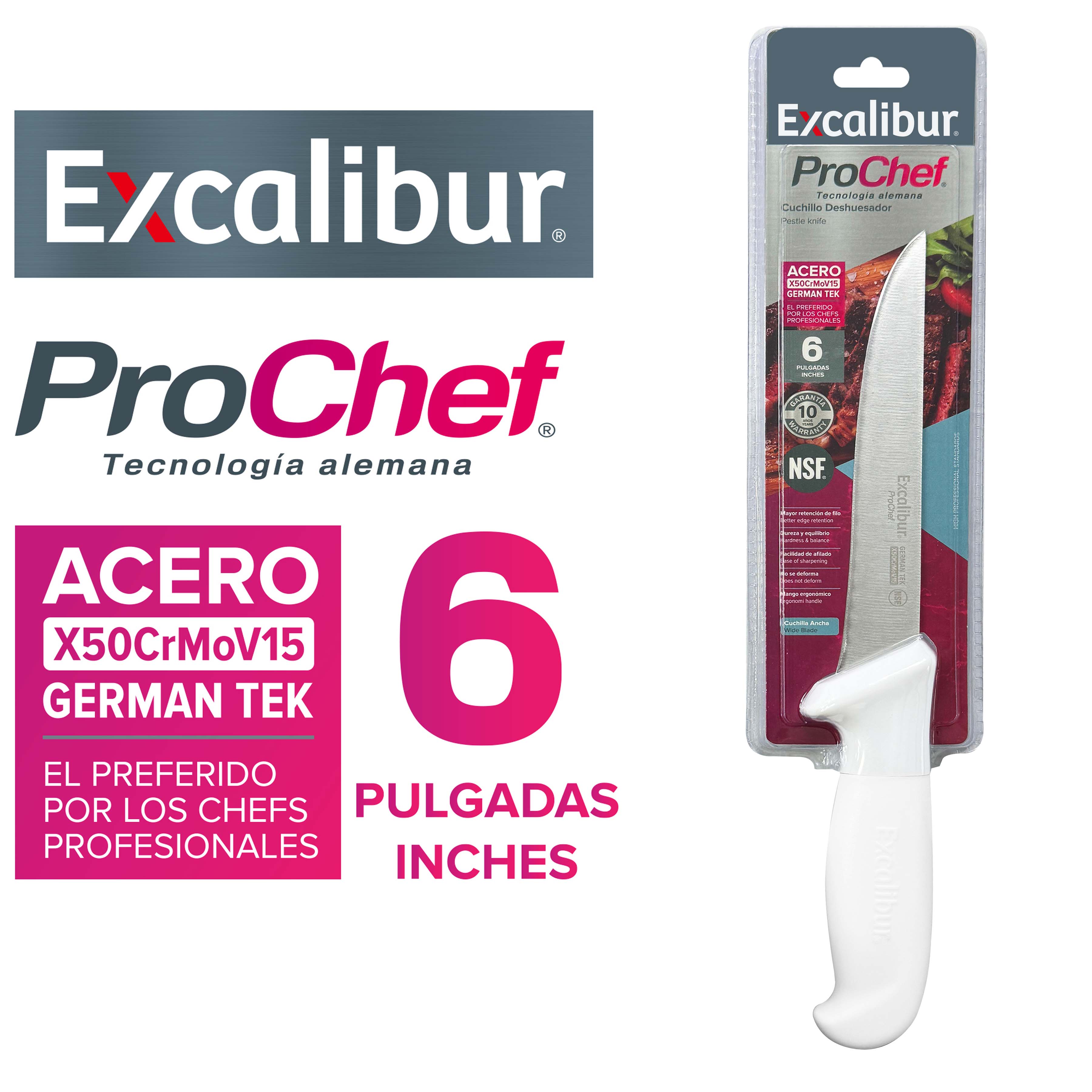 (LLEGANDO 3 DE JULIO) Cuchillo Deshuesador Excalibur ProChef 6" Acero Alemán X50CrMoV15 A151-KF2202MB-B