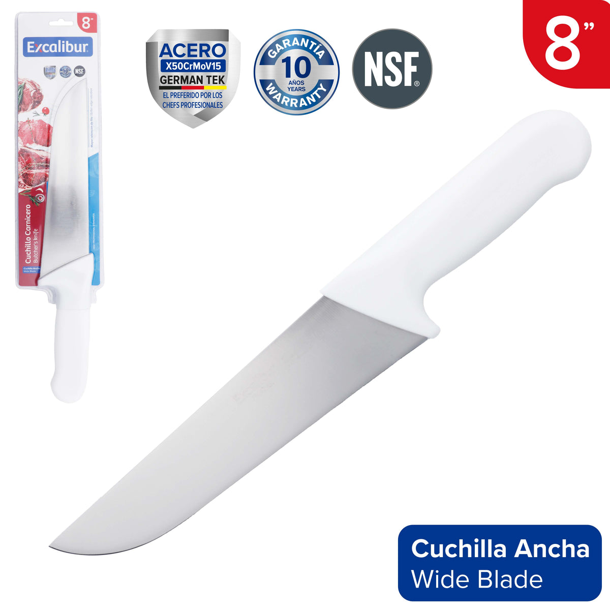 (LLEGANDO 25 DE SEPT) Cuchillo Carnicero Profesional 8" de Acero X50CrMoV15 Excalibur A151-KF2204-8N