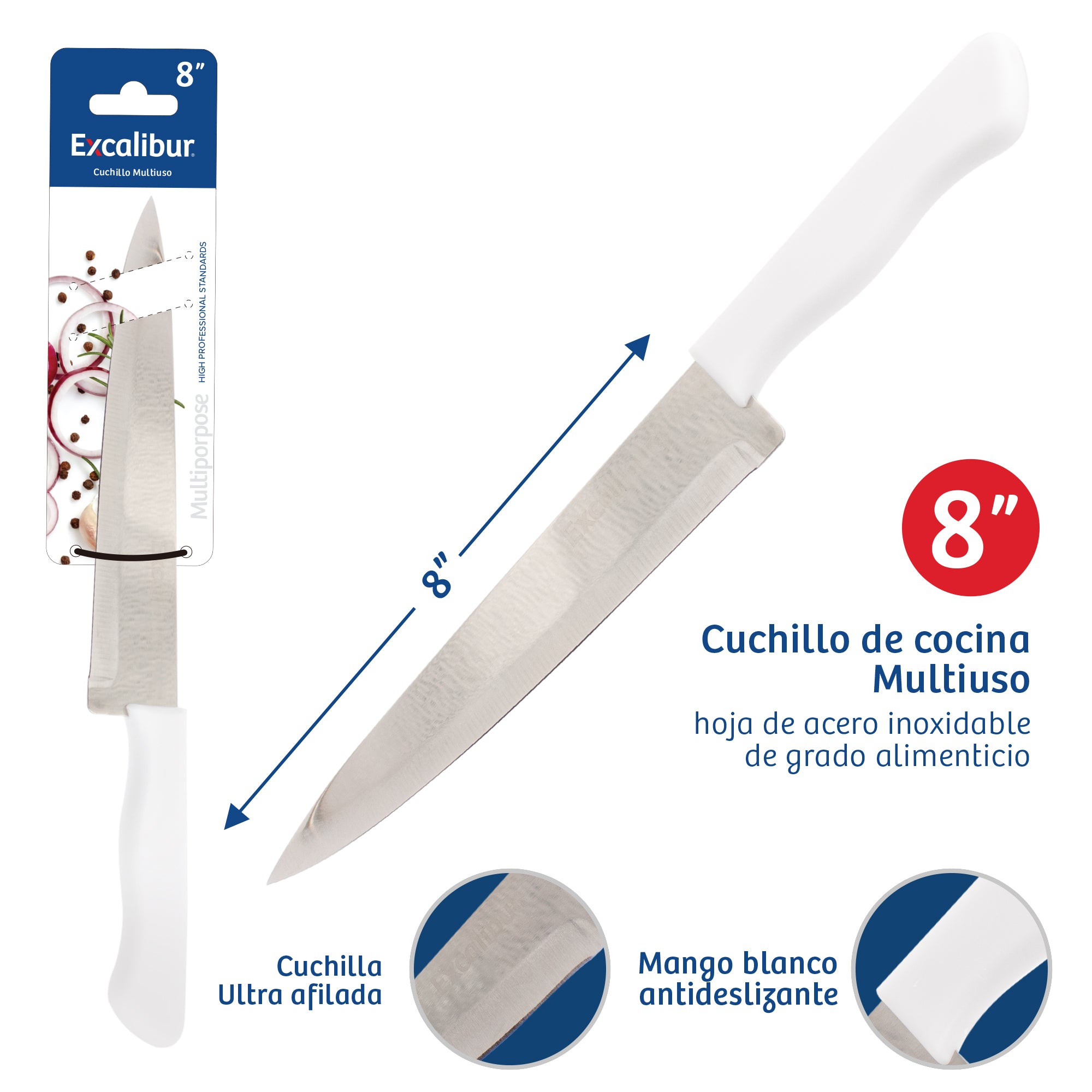 Cuchillo de Acero Inoxidable 8" Excalibur A151-KF2280-8BLS