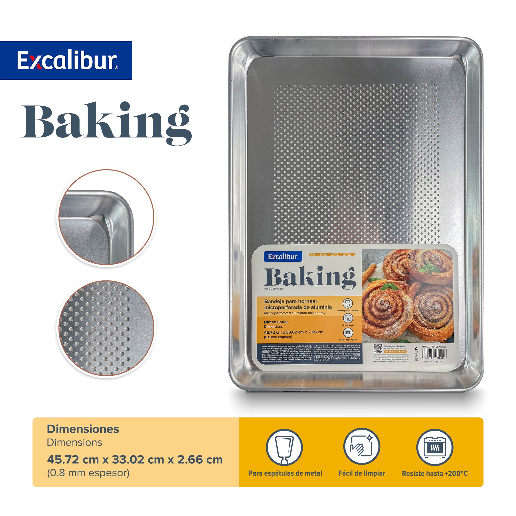 Bandeja de Aluminio para Hornear Perforada 45.72x33.02x2.66cm Excalibur A164-CBP-1813H