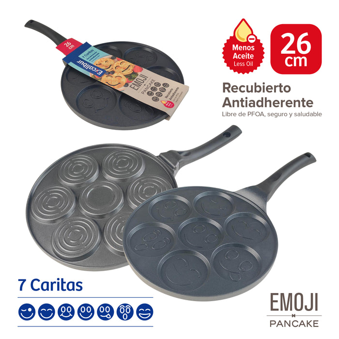 Sartén Antiadherente con Molde de 7 Emoji 26cm Excalibur A164-DCP2230-26