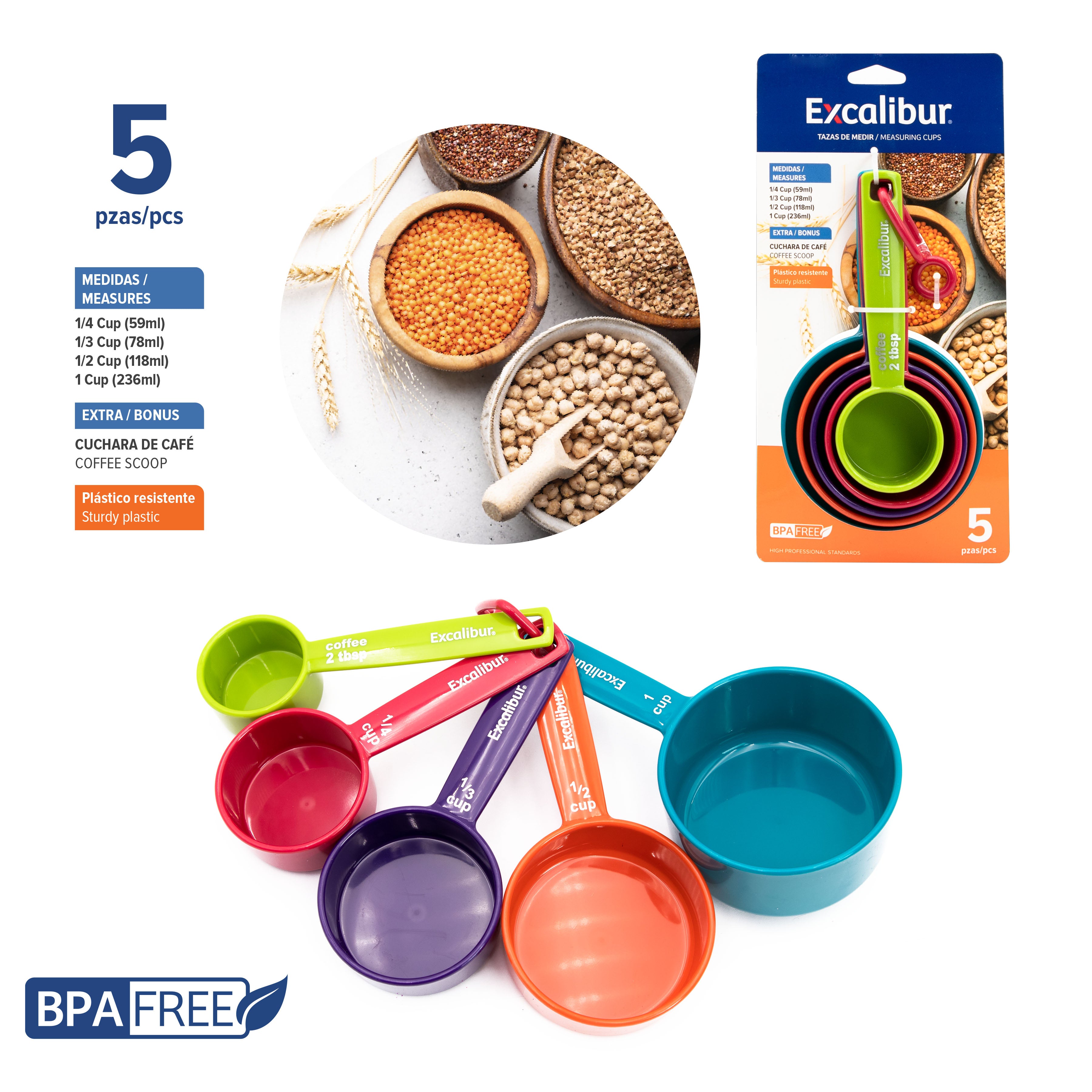 Set 5 Cucharas de Medir Plástico Excalibur A164-MC030