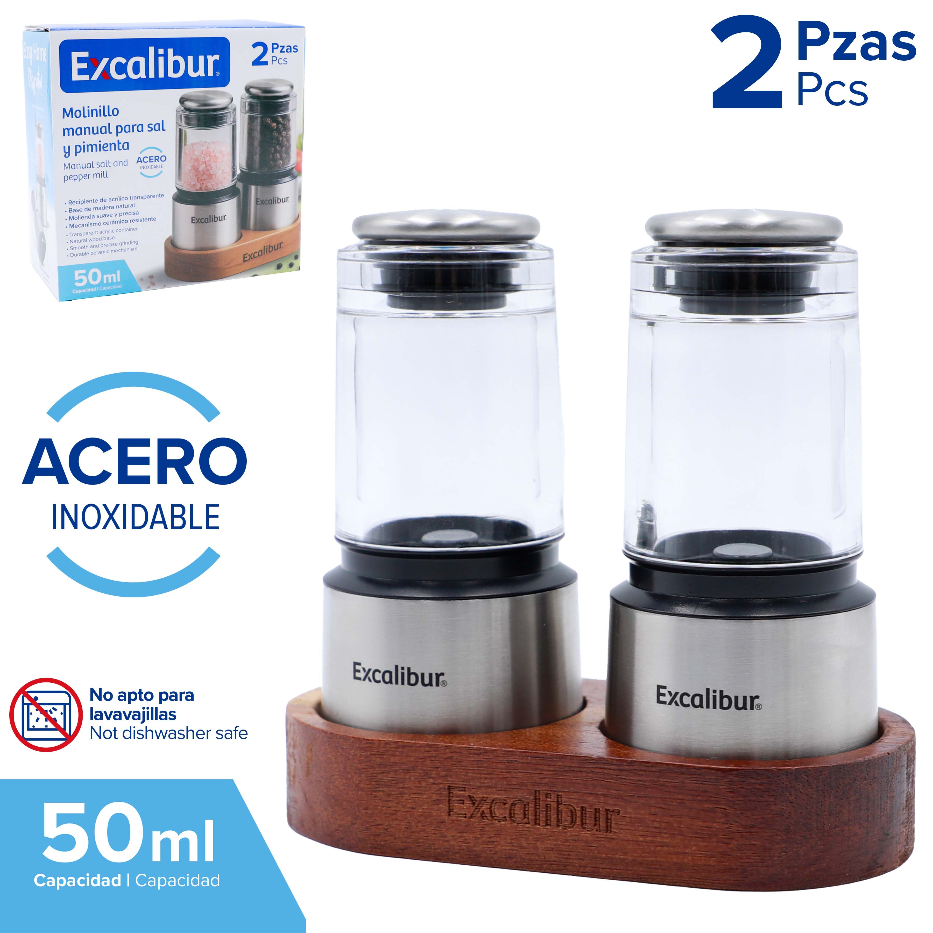 Set 2 Saleros de Acero Inoxidable con Base 50ml x 2 Excalibur A164-SJ25-662 EXCALIBUR