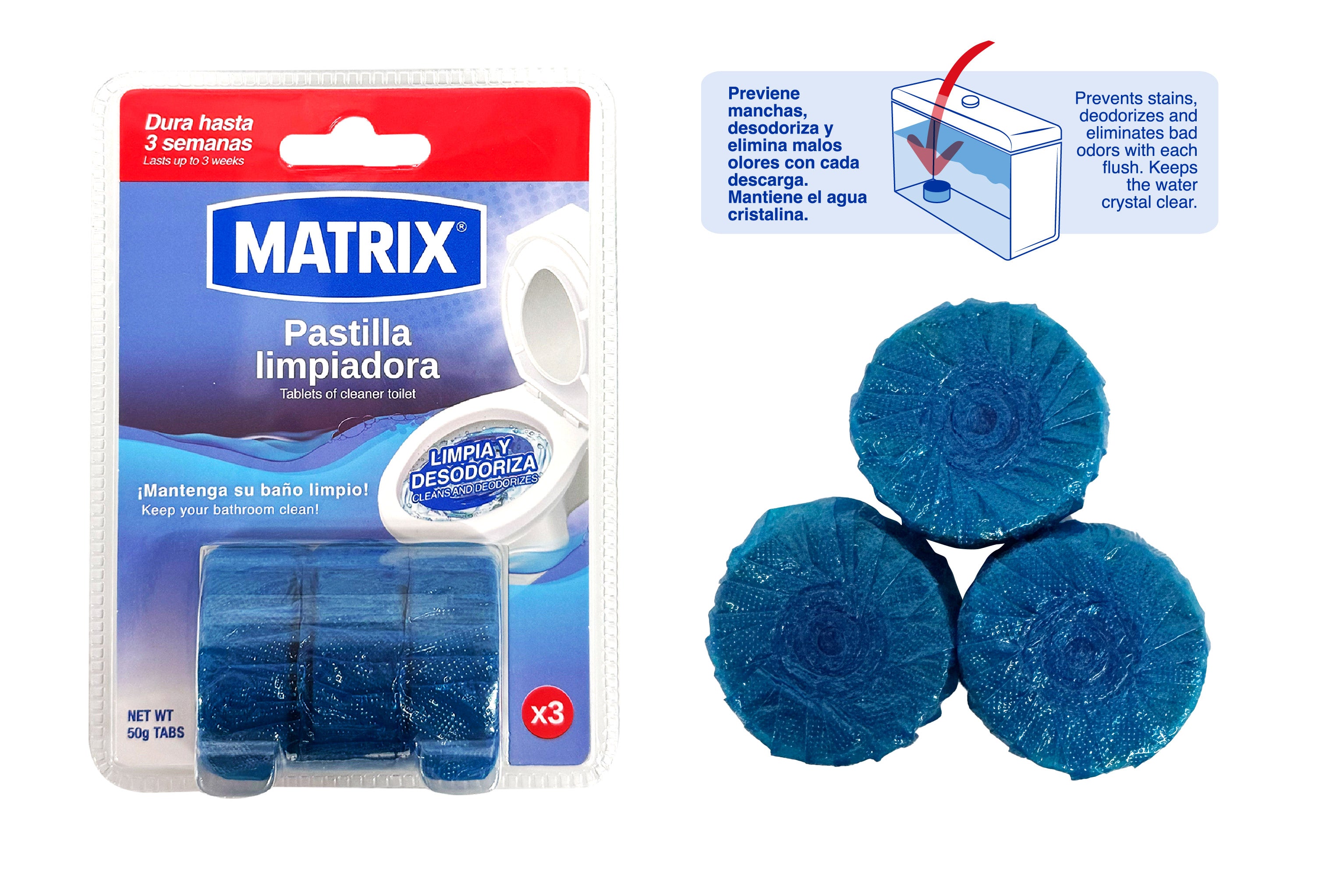 (LLEGANDO 3 DE JULIO) Pastillas Limpiadoras para Tanque de Inodoro Baño Matrix Set de 3 Unidades A414-M1305