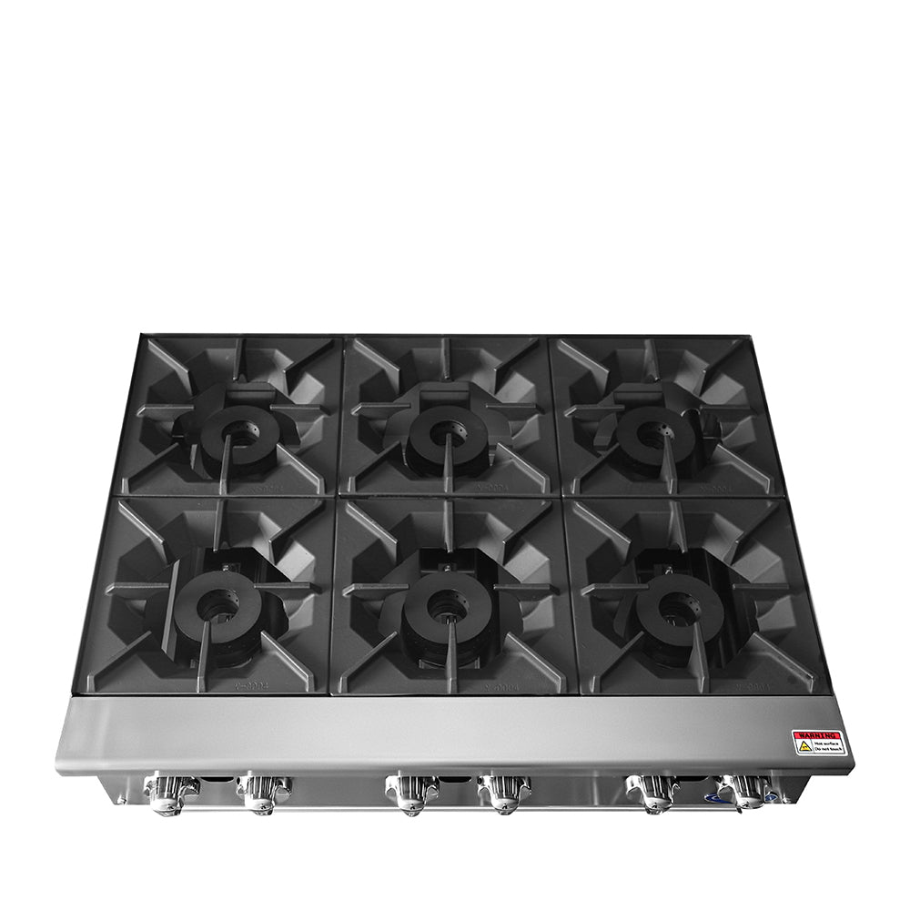 (PP) Estufa Industrial de Sobremesa a Gas de 6 Quemadores 90cm, 192,000 BTU – Acero Inoxidable Atosa ATHP-36-6