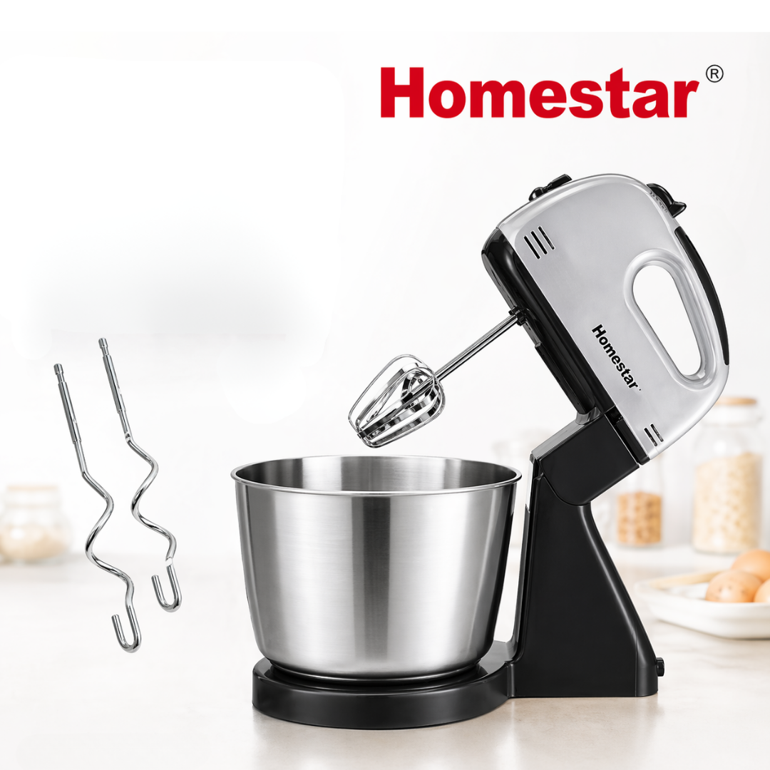 (LLEGANDO 5 DE MAYO) Batidora de Mano con Bowl Eléctrica 7 Velocidades 100W Homestar HM-610B-S