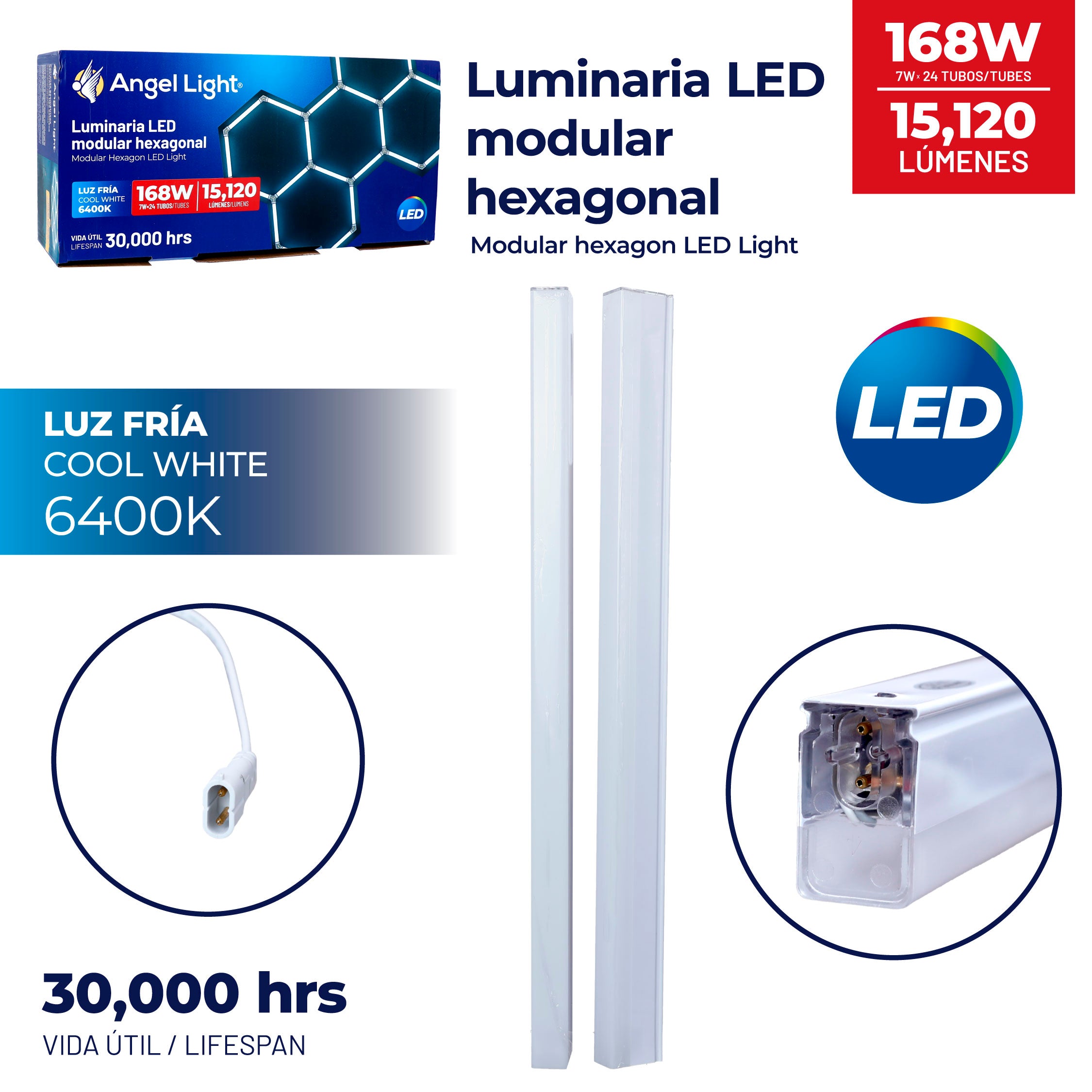 (LLEGANDO 3 DE JULIO) Luminaria LED Modular Hexagonal Angel Light 168W 15,120 Lúmenes 6400K AL-DISLI-168W