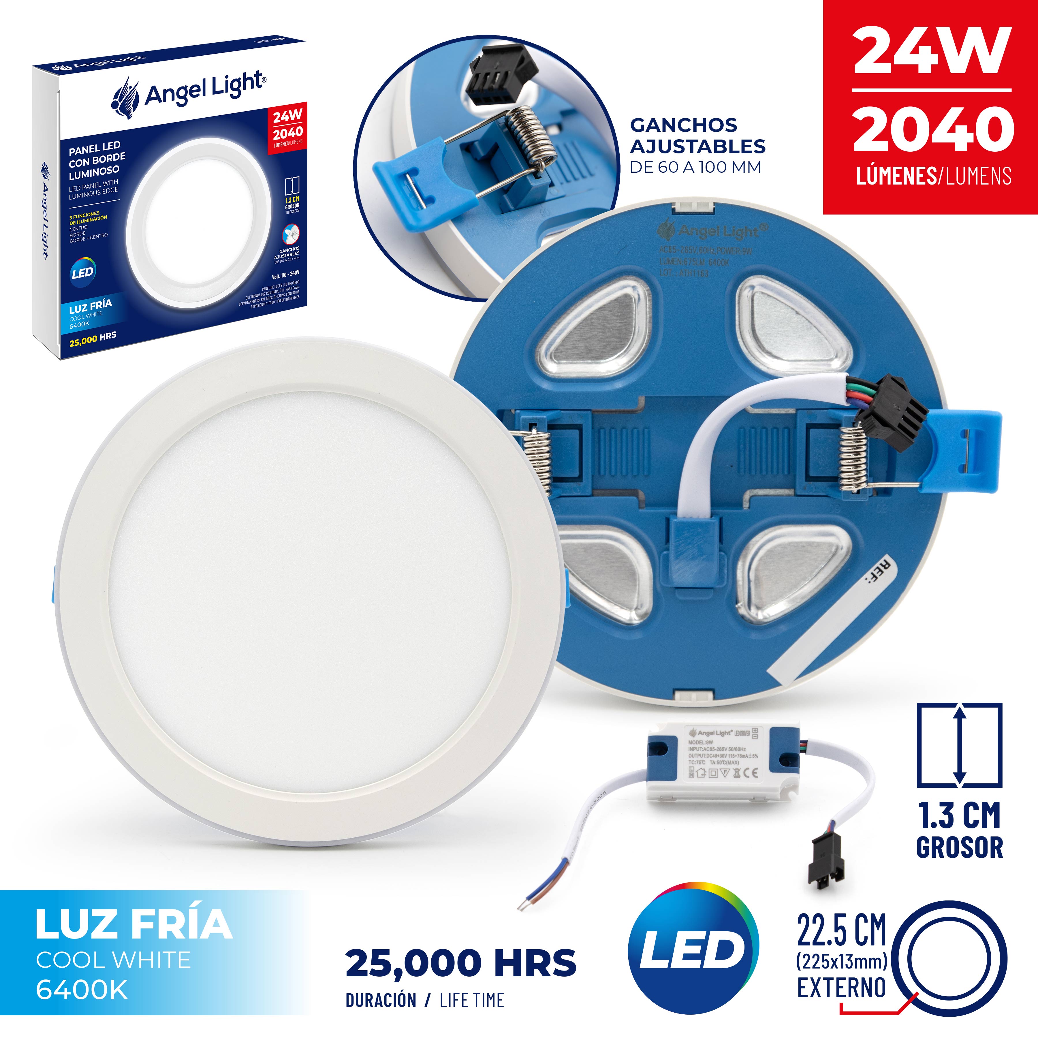 (LLEGANDO 5 DE JUNIO) Lampara Panel LED Redonda para Empotrar 24W Luz Fría Angel Light AL-PB005R-24W