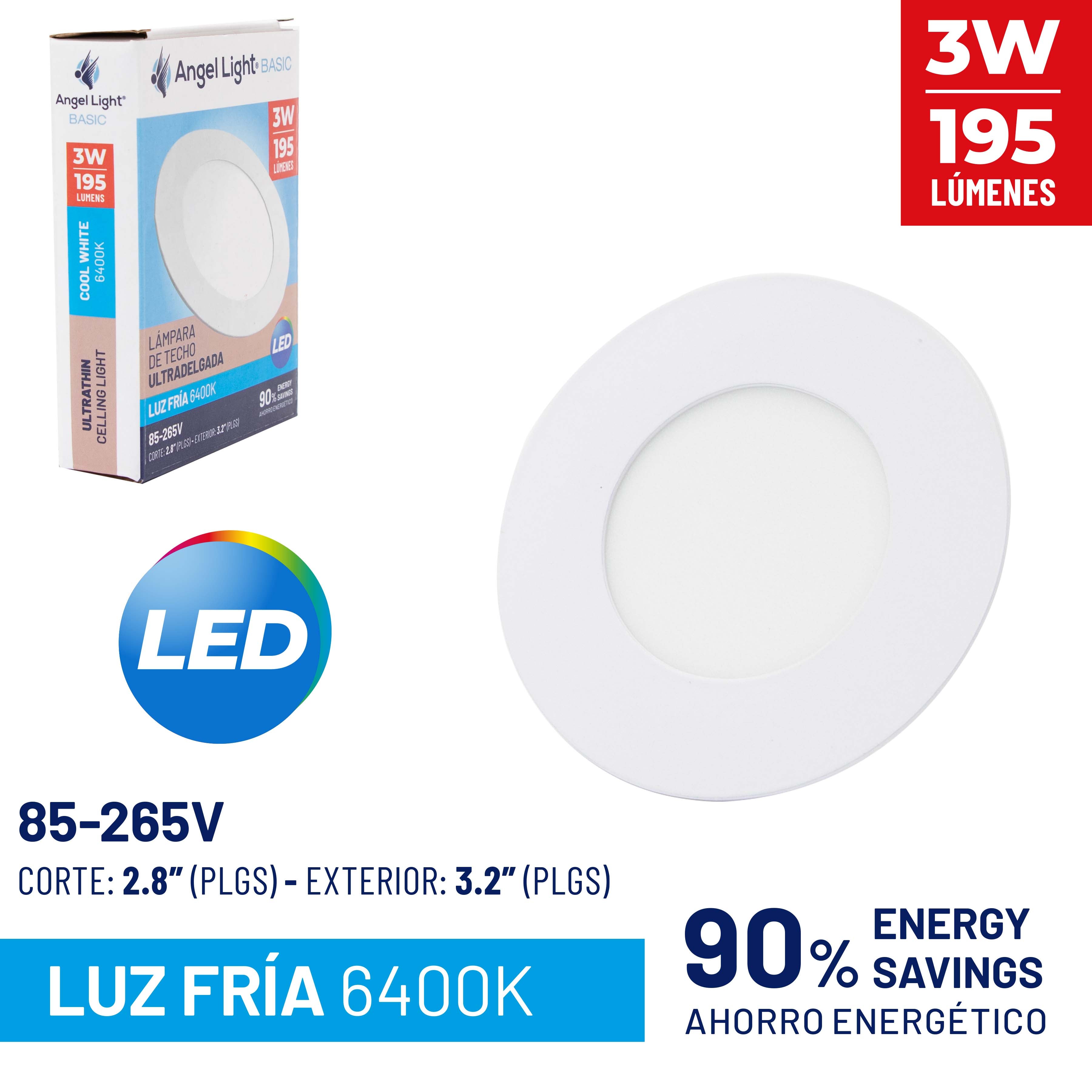 (LLEGANDO 5 DE JUNIO) Lampara Panel LED Redonda para Empotrar 3W Luz Fría Angel Light ALB-PB001-3W