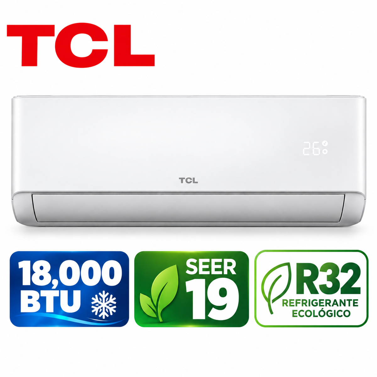 Aire Acondicionado Split TCL Inverter de 24,000 BTU, SEER 19, Gas Refrigerante R32, Alta Eficiencia Energética y Enfriamiento Potente TAC-24CSDI/SZGO