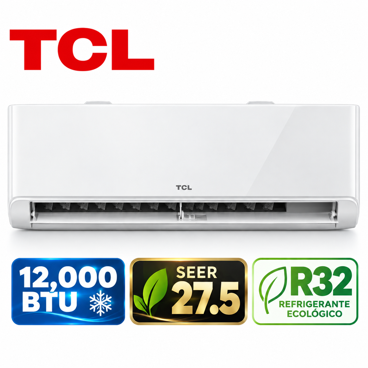Aire Acondicionado Split TCL Inverter de 12,000 BTU, SEER 27.5, Gas Refrigerante R32, Ultra Alta Eficiencia Energética y Ahorro de Electricidad TAC-12CSDI/BWHO