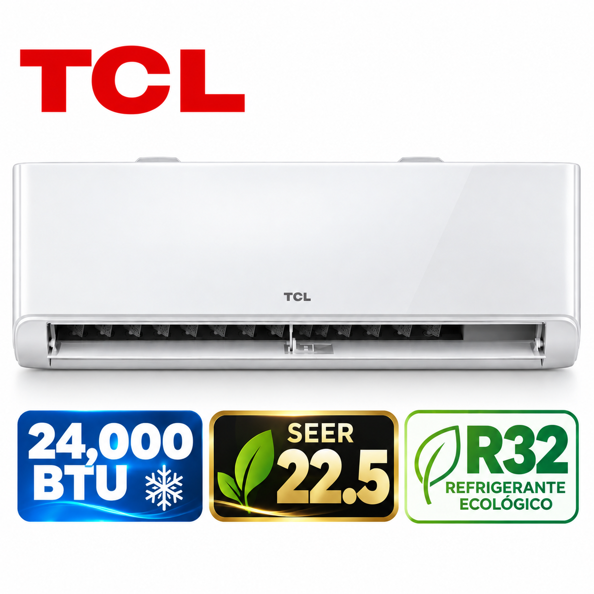 Aire Acondicionado Split TCL Inverter de 24,000 BTU, SEER 22.5, Gas Refrigerante R32, Alta Eficiencia Energética, Ahorro de Electricidad y Enfriamiento Potente TAC-24CSDI/BWHO