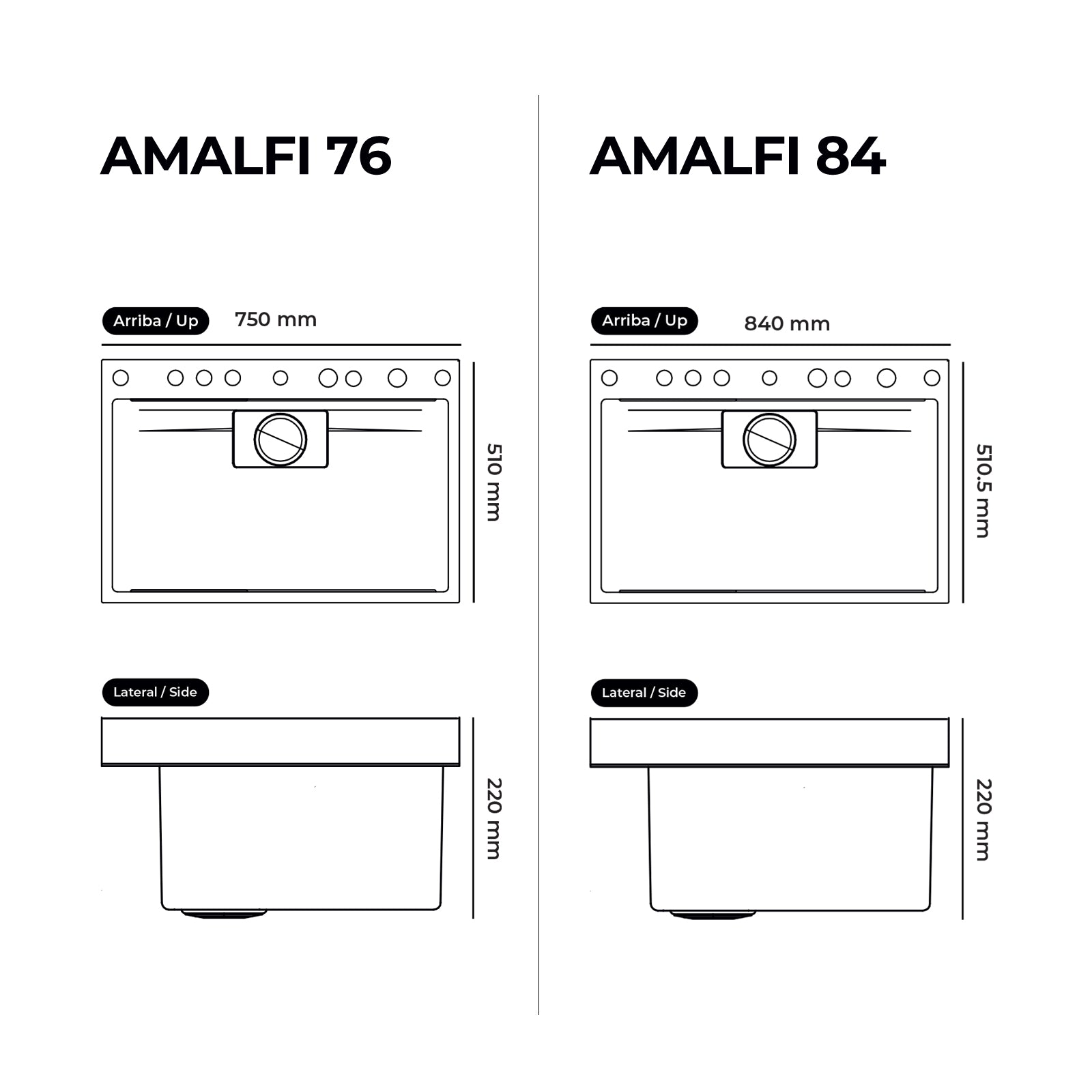 Fregador Multifuncional de Acero Inoxidable 304 Satinado Amalfi 84 Drija