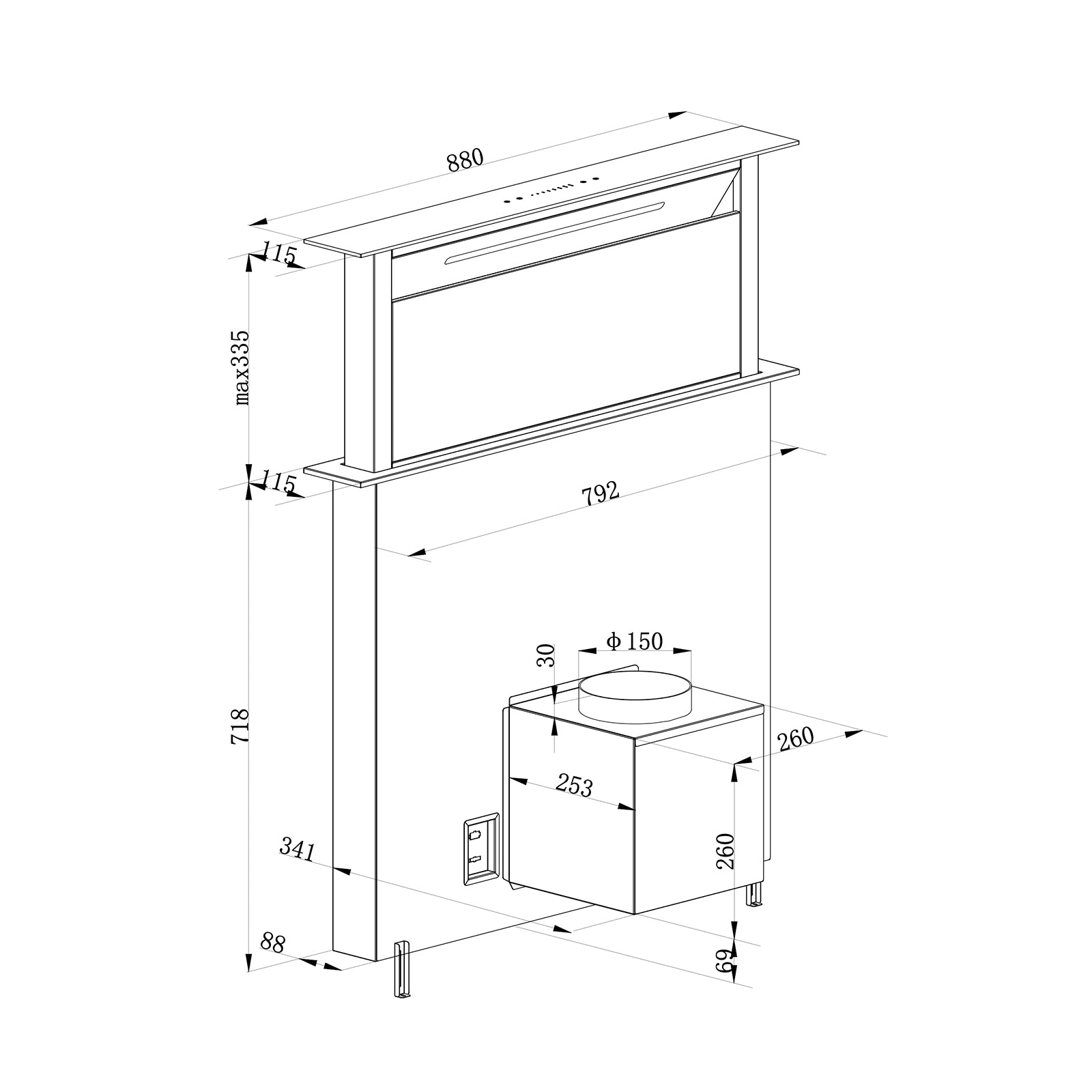(POR PEDIDO) Extactor de Grasa Empotrable Arco Isla 90 Drija