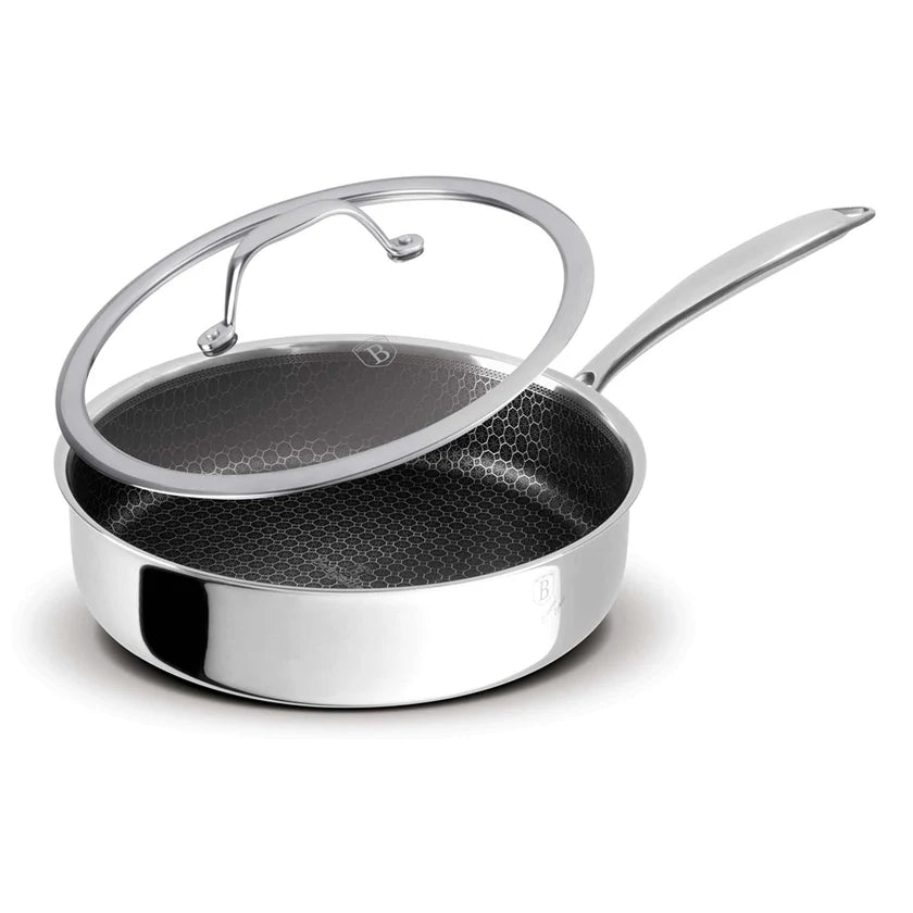 (LLEGANDO 16 DE ENERO) Sartén Hondo de Acero Inoxidable con Tapa de Vidrio 24cm Berlinger Haus