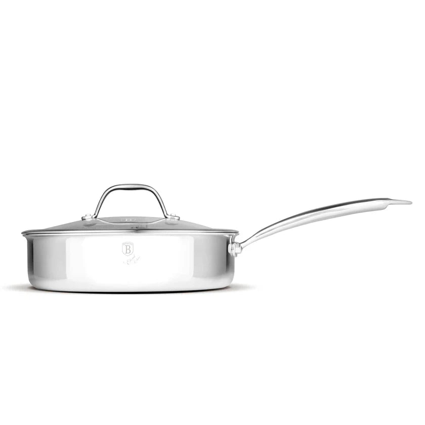 (LLEGANDO 16 DE ENERO) Sartén Hondo de Acero Inoxidable con Tapa de Vidrio 24cm Berlinger Haus