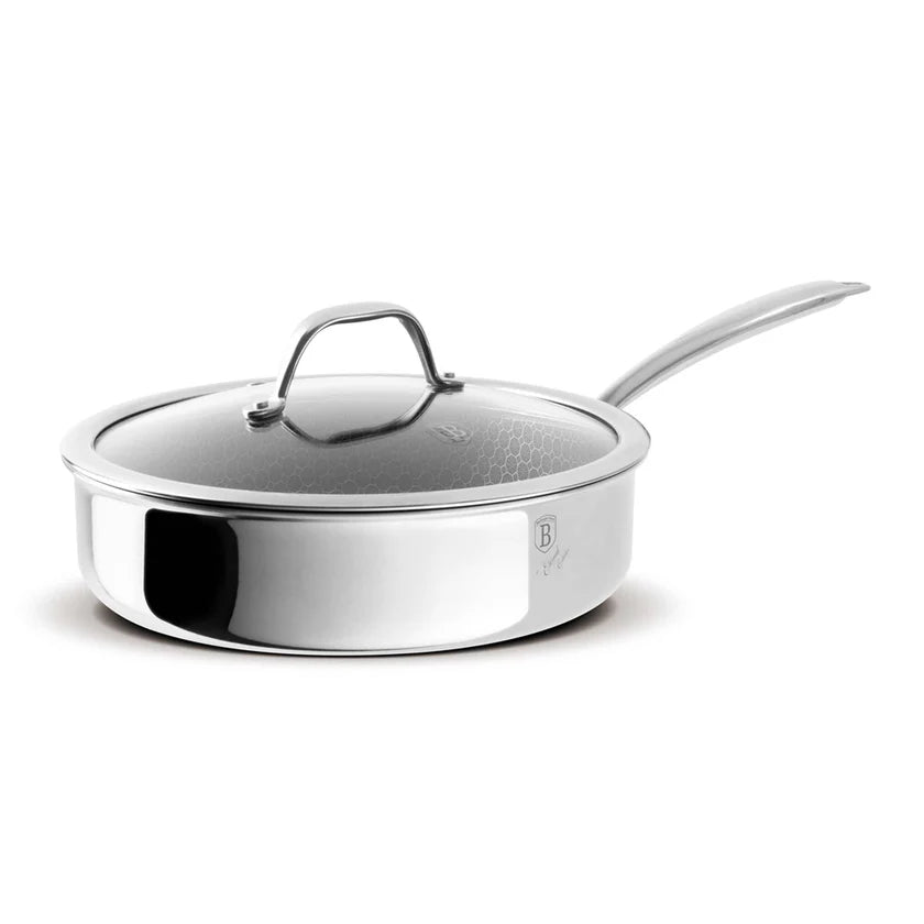 (LLEGANDO 16 DE ENERO) Sartén Hondo de Acero Inoxidable con Tapa de Vidrio 24cm Berlinger Haus