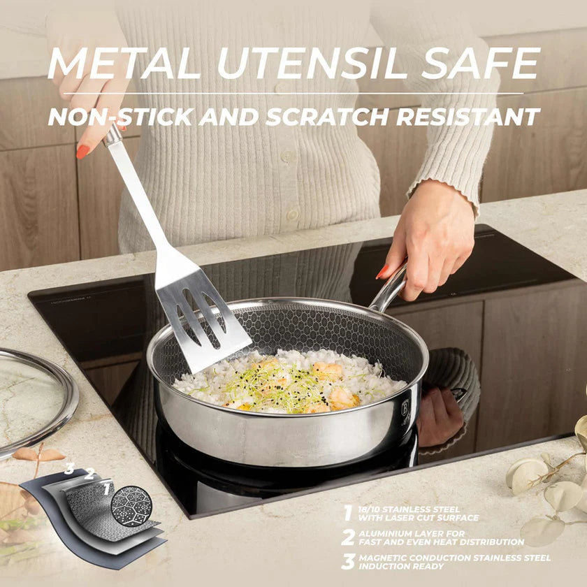 (LLEGANDO 16 DE ENERO) Sartén Hondo de Acero Inoxidable con Tapa de Vidrio 24cm Berlinger Haus