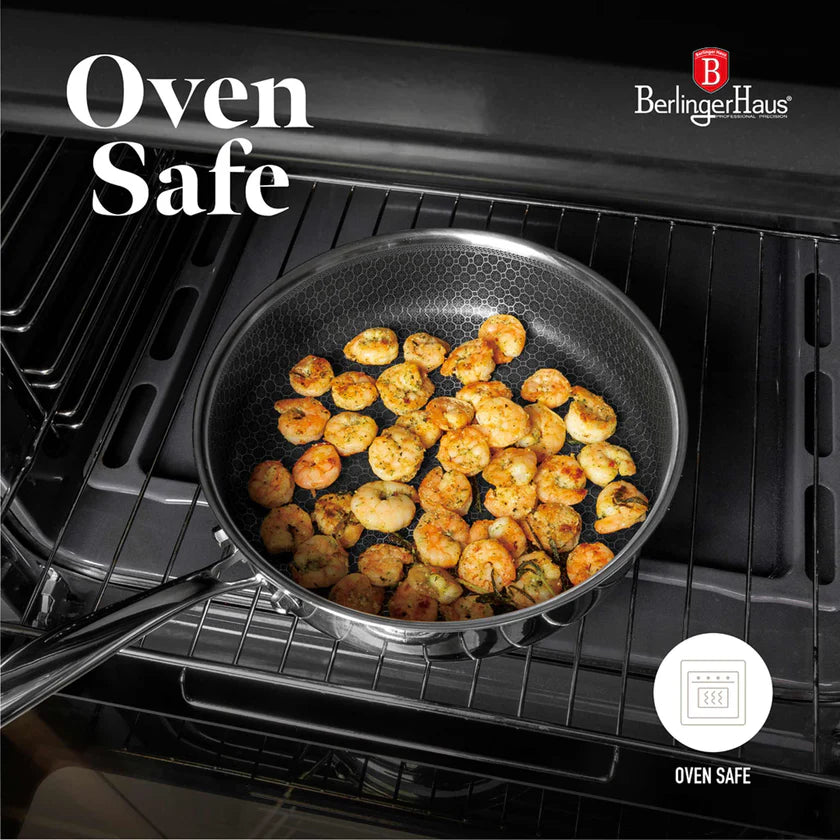 (LLEGANDO 16 DE ENERO) Sartén Hondo de Acero Inoxidable con Tapa de Vidrio 24cm Berlinger Haus