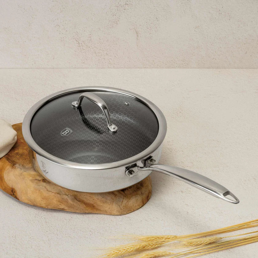 (LLEGANDO 16 DE ENERO) Sartén Hondo de Acero Inoxidable con Tapa de Vidrio 24cm Berlinger Haus