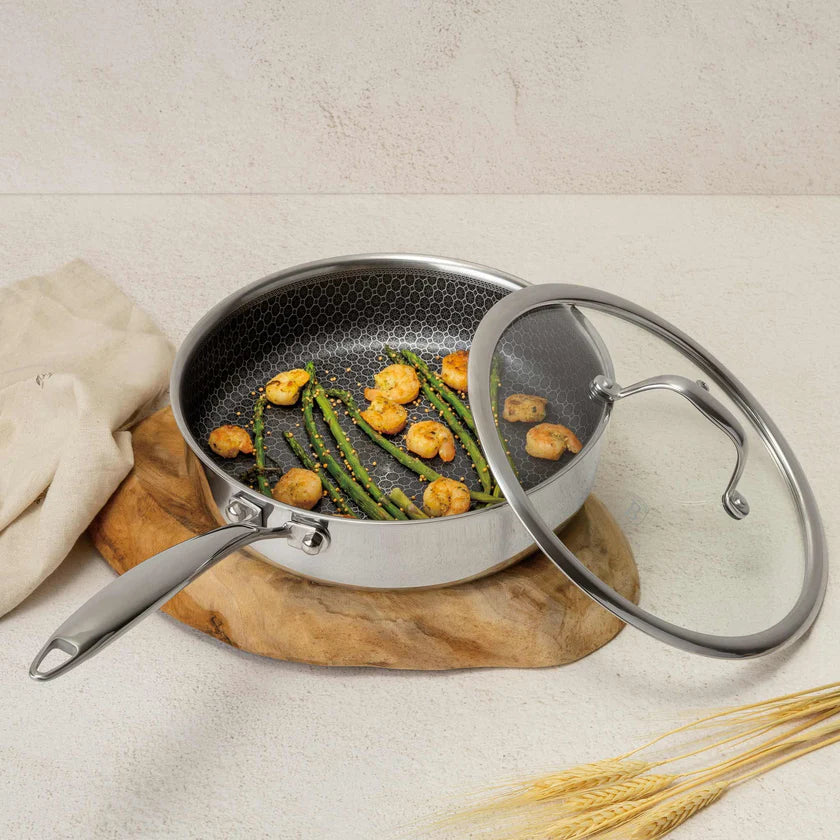 (LLEGANDO 16 DE ENERO) Sartén Hondo de Acero Inoxidable con Tapa de Vidrio 24cm Berlinger Haus