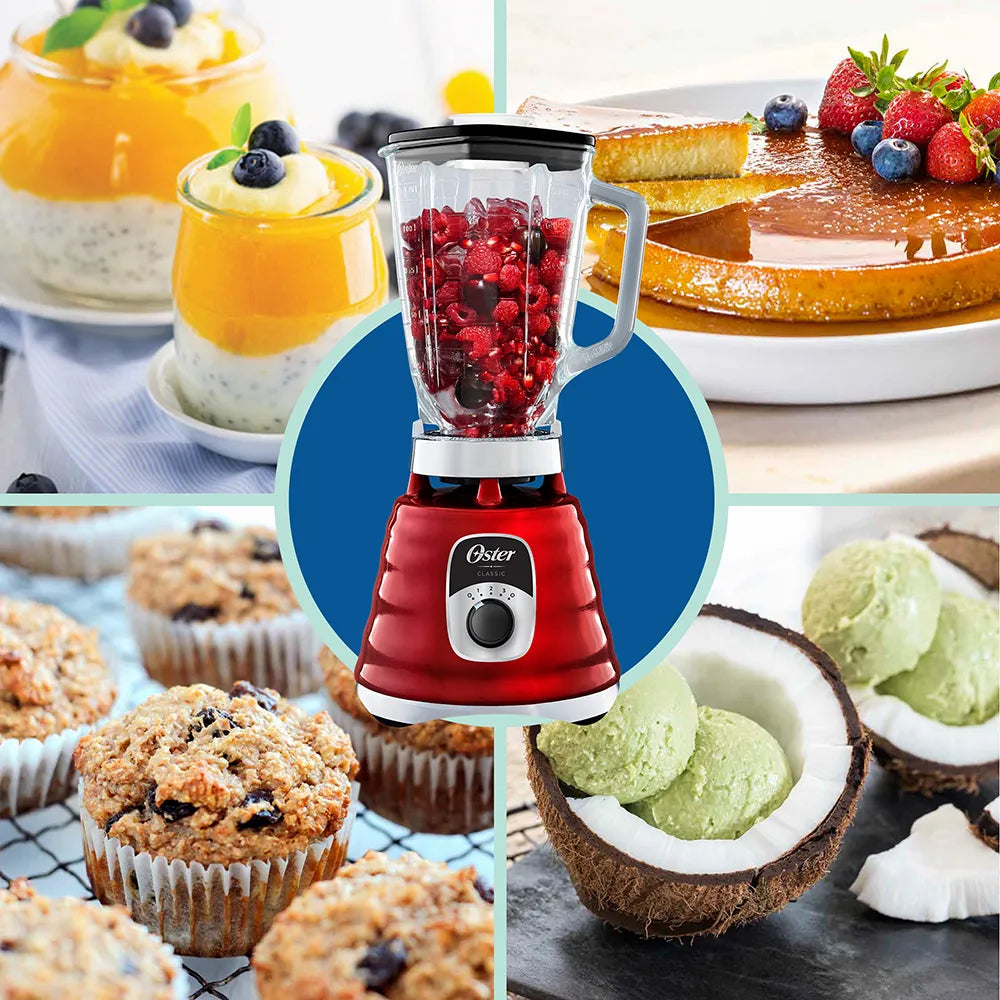 Licuadora Clásica Vaso de Vidrio 1.25L 1000W 3 Velocidades Rojo Oster BLST4126R
