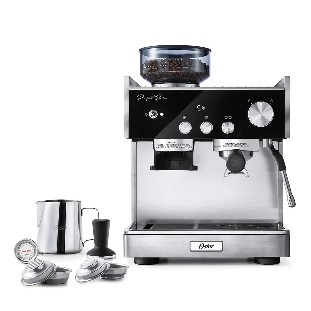 Cafetera para Café Espresso Perfect Brew 2 Tazas 15 Bares con Molino de Granos Oster BVSTEM7400