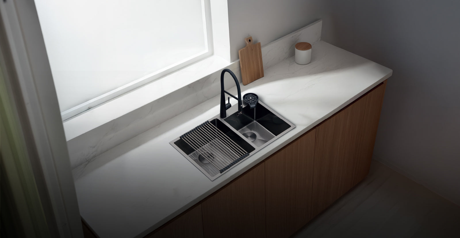 Fregador de Lujo Bajo Tope Acero Inoxidable Satinado 304 Murano 84 Drija