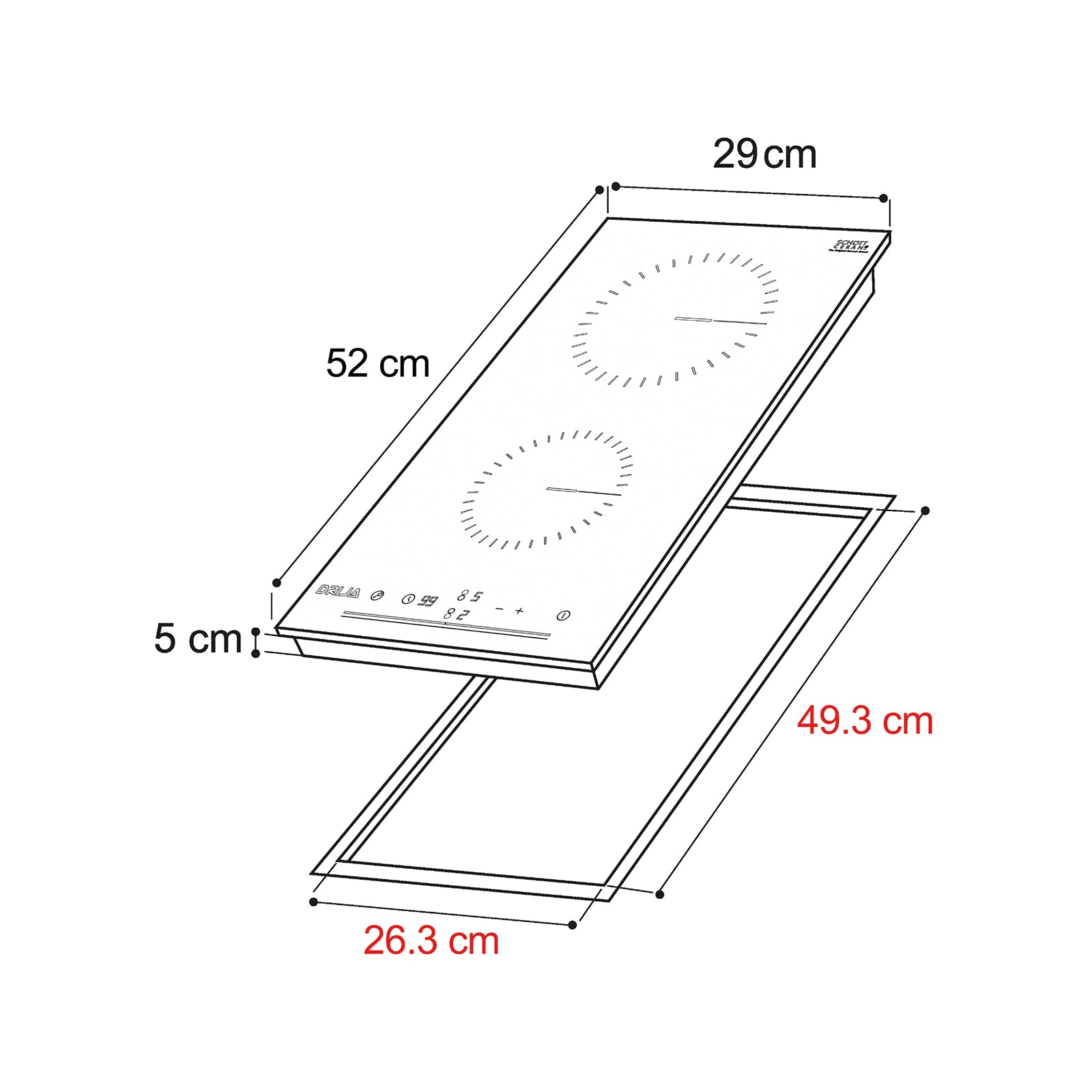 Estufa Empotrable Eléctrico Vitrocerámica Negra 2 Quemadores Berlin 30 Drija