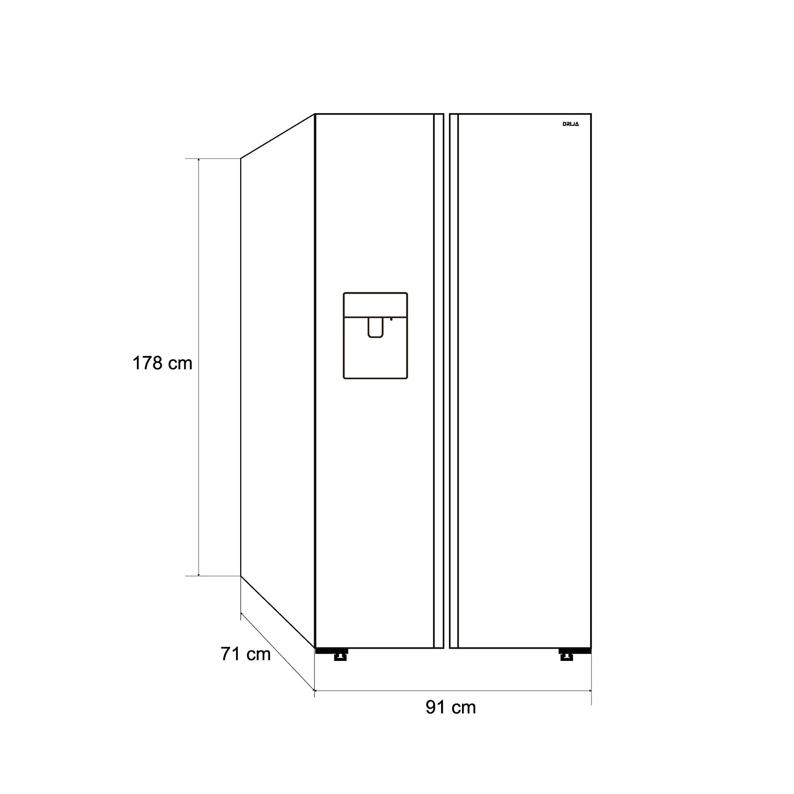(POR PEDIDO) Refrigeradora Side by Side 20p3/566L de Vidrio Negro con Dispensador de Agua y Fabricador de Hielo Drija BLACK-20CFAH