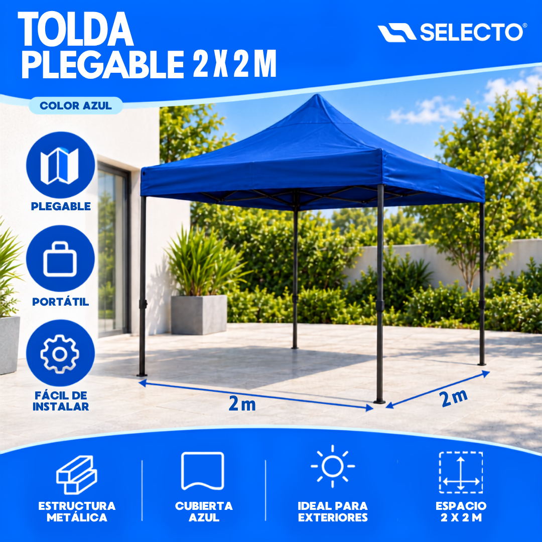 Tolda Plegable 2x2mts Azul HS-PTJG-022BL Gazebo. Carpa.