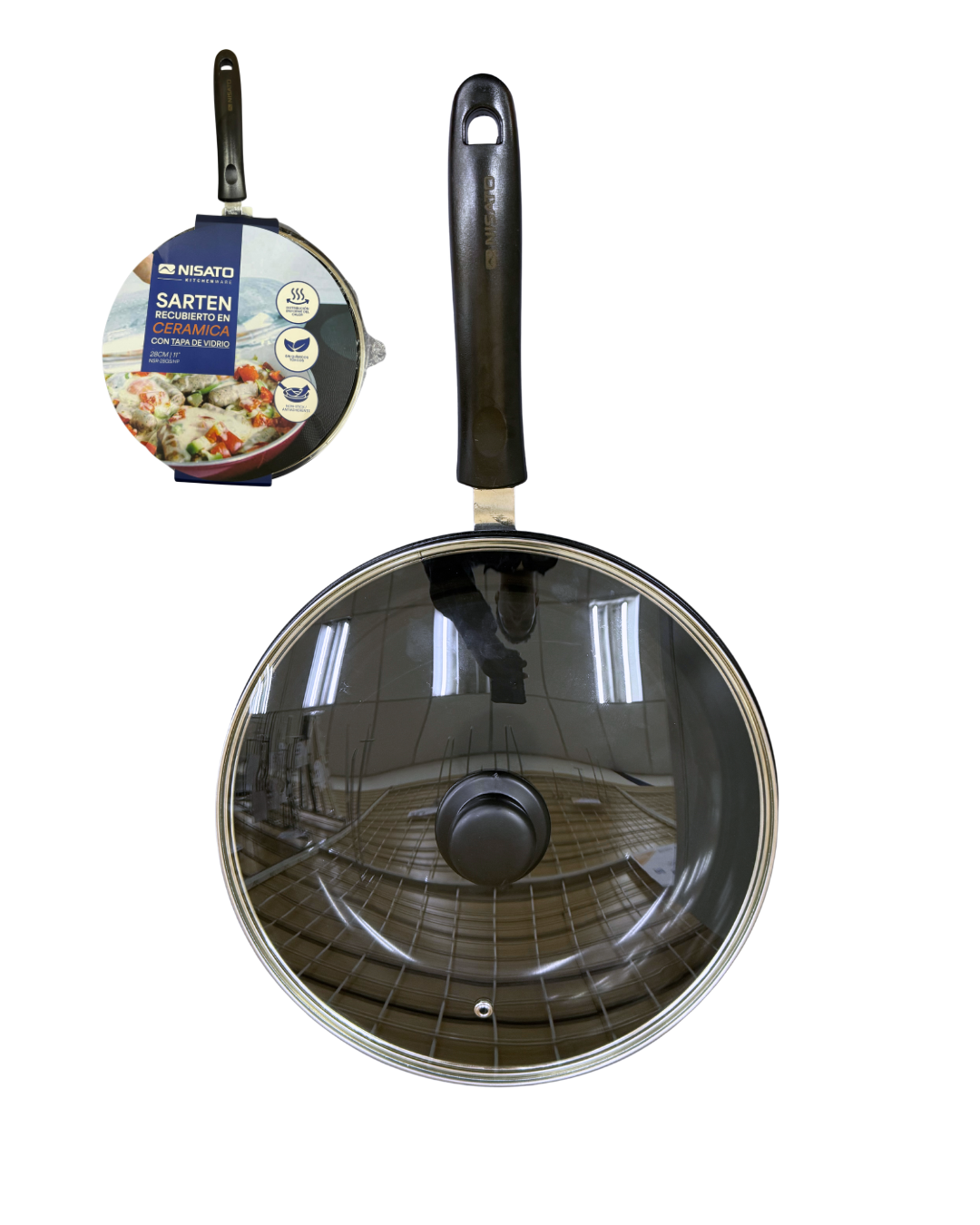 Sartén Cerámico con Tapa de Vidrio 28cm Nisato NSR-28GSIPH