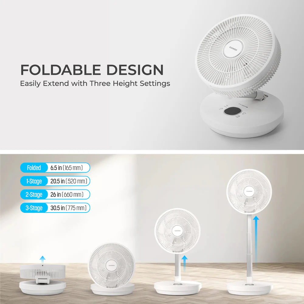 Ventilador Abanico Circulador de Aire Cuckoo CF-ECL1010WH 10 Pulgadas | Air Circulator Inalámbrico Plegable