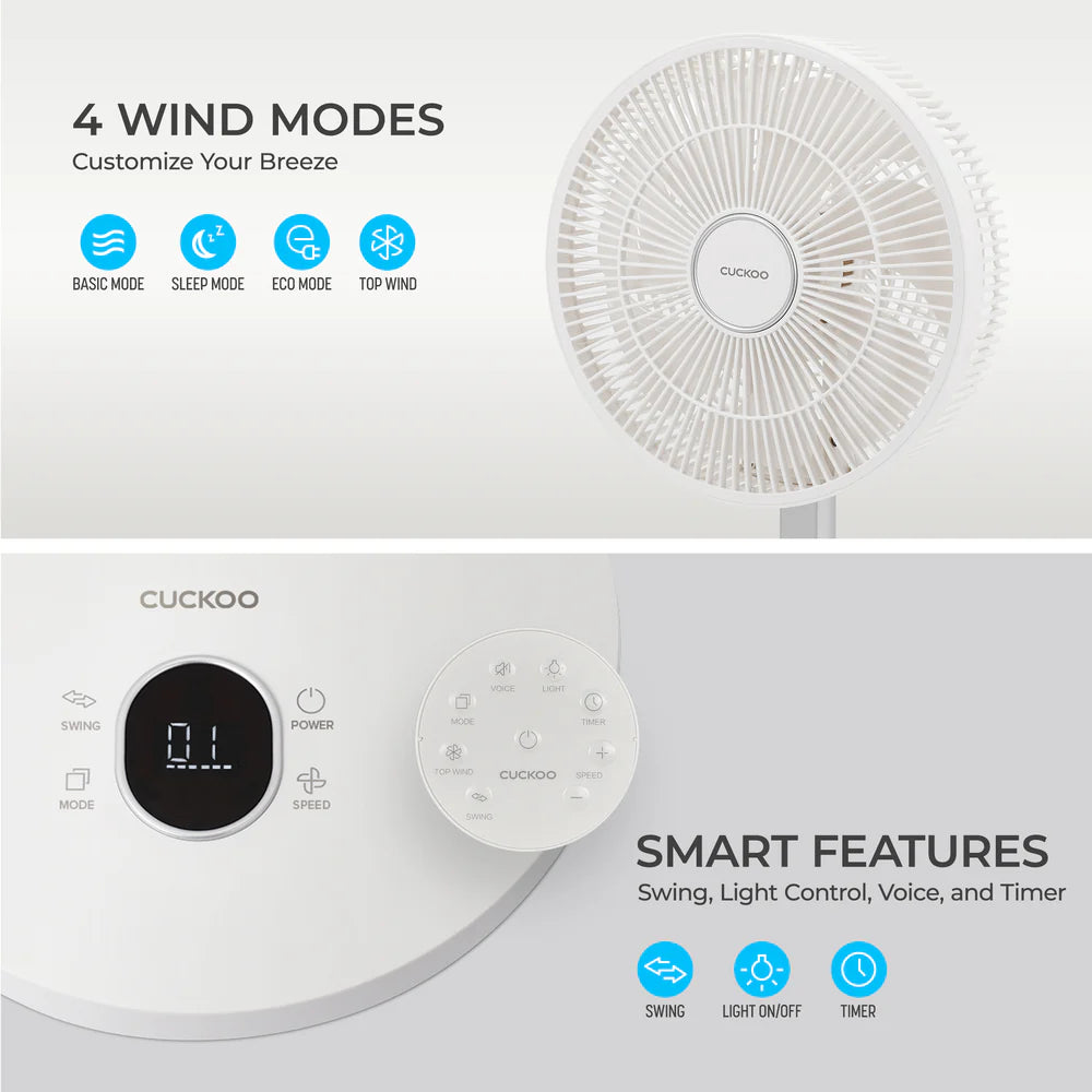 Ventilador Abanico Circulador de Aire Cuckoo CF-ECL1010WH 10 Pulgadas | Air Circulator Inalámbrico Plegable