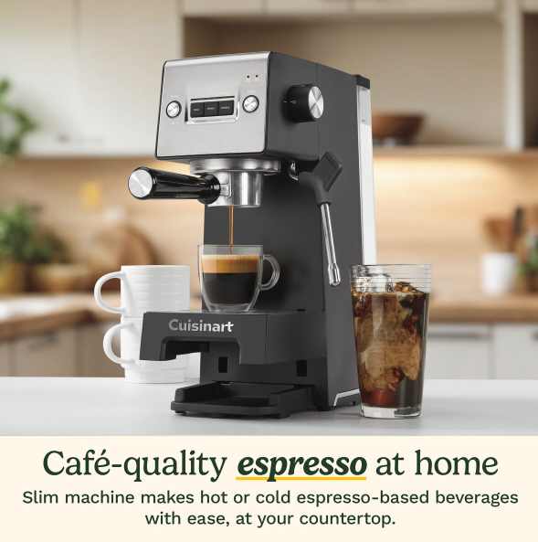 Cafetera de Café Espresso Bar Slim 15 Bares 1.5L Cuisinart EM-160 Coffee. Expresso. CUISINART