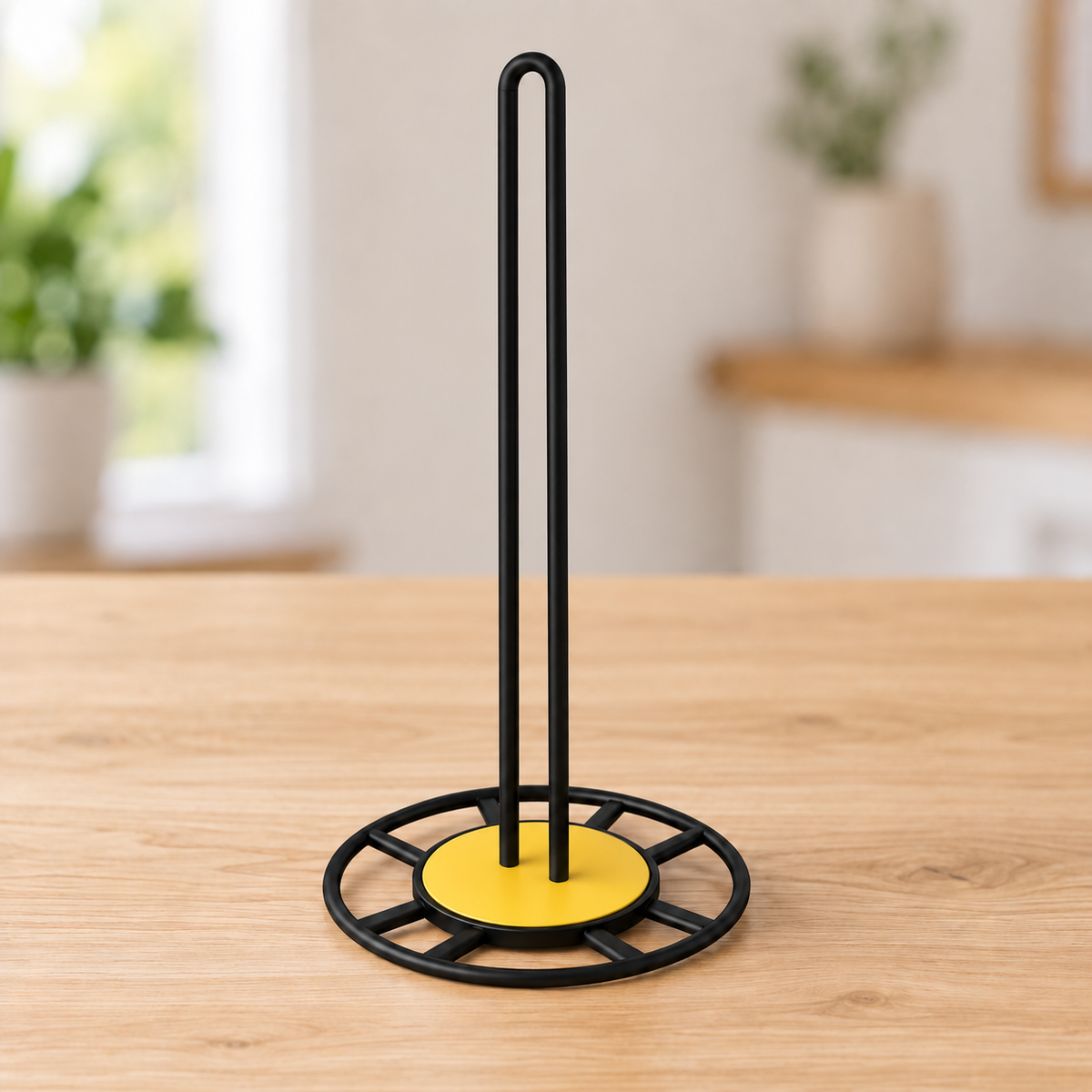 Porta Papel Toalla de Cocina Metálico Negro con Base Redonda LHC-7643