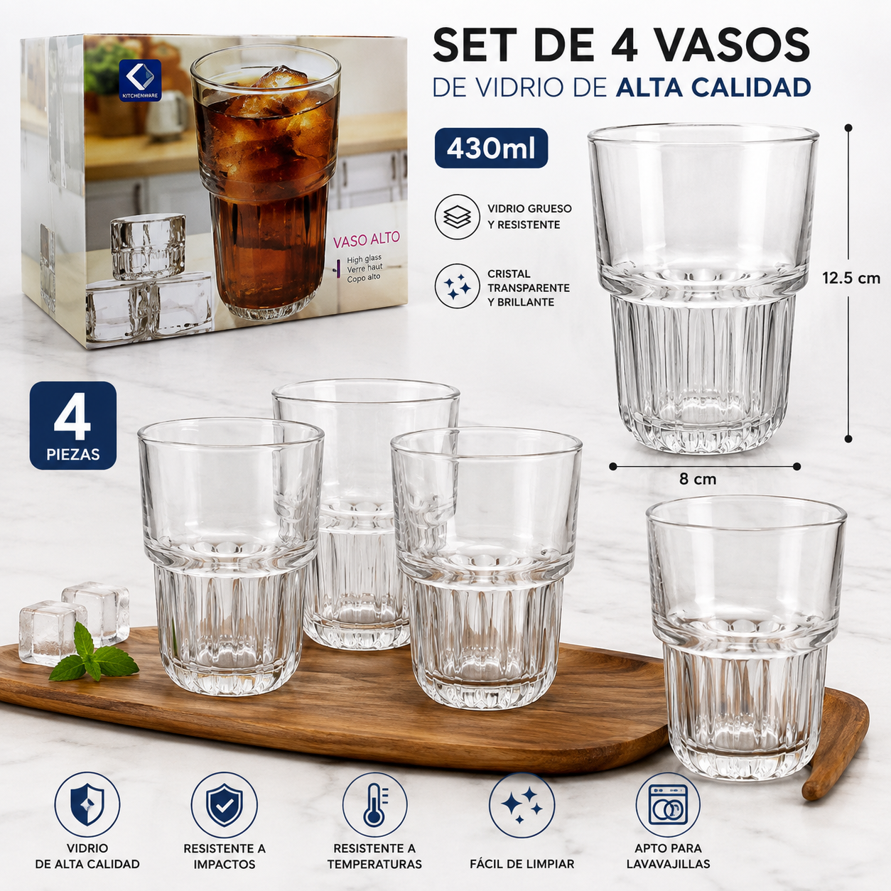 Set de 4 Vasos de Vidrio 430ml – 751-TS146641GB