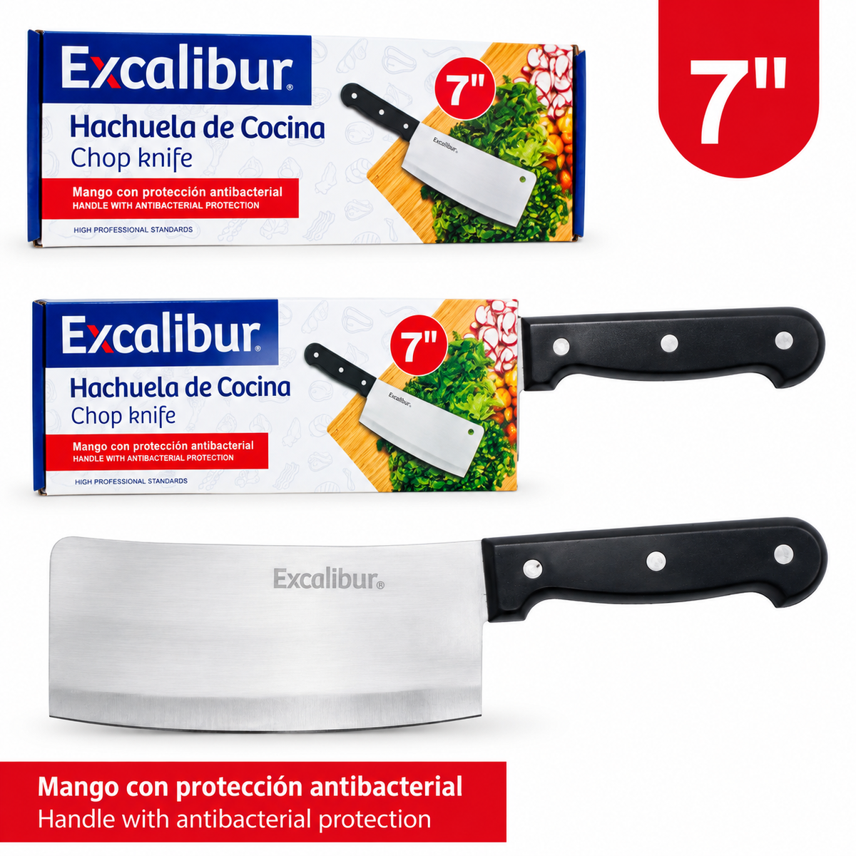 (LLEGANDO 25 DE SEPT) Hachuela Hacha de Cocina 7" con Mango Antibacteriano Excalibur 9A020-K1402C